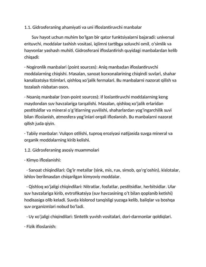 Gidrosferani muhofaza qilish: muammolar, strategiyalar va Oʻzbekiston konteksti 3