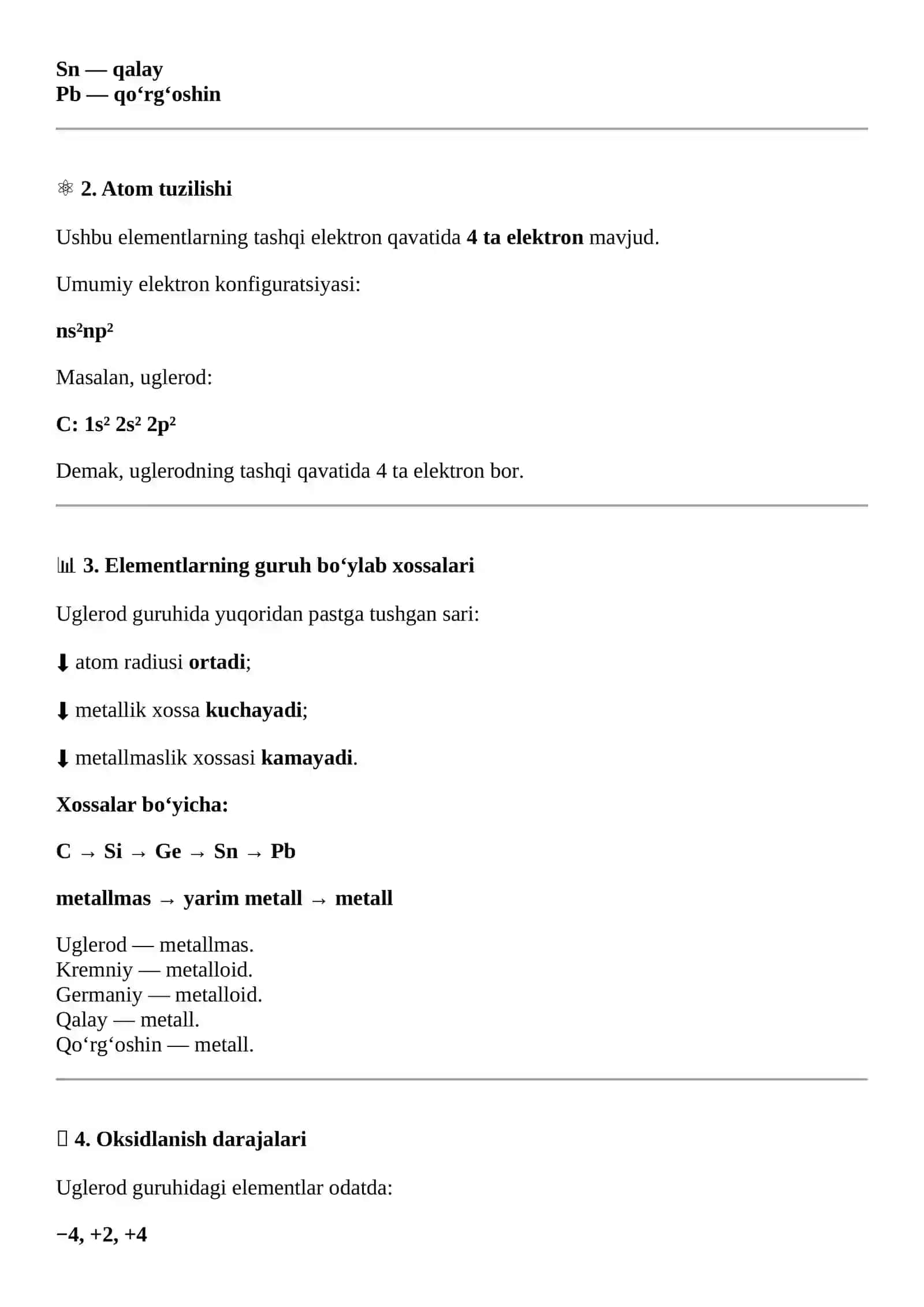 Uglerod guruhidagi elementlarning umumiy tavsifi 3