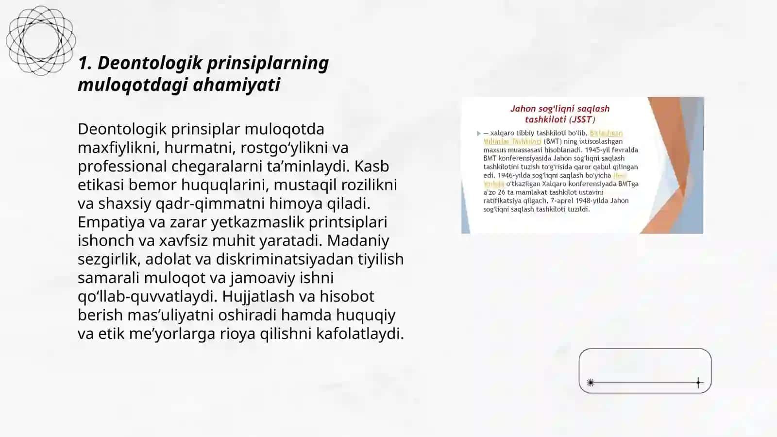 Deontologiya(muloqot asoslari).Sogʻlom turmush tarzi(STT). Bemorni mustaqil soʻrab-surishtitish 3