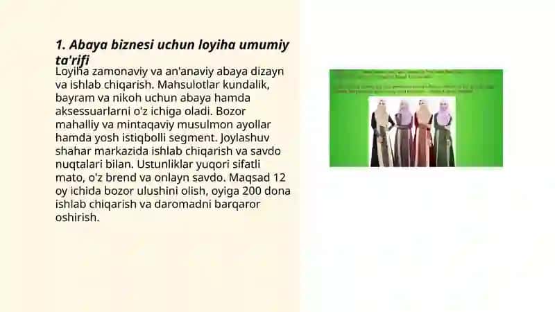 Abaya biznesi uchun biznes reja 3