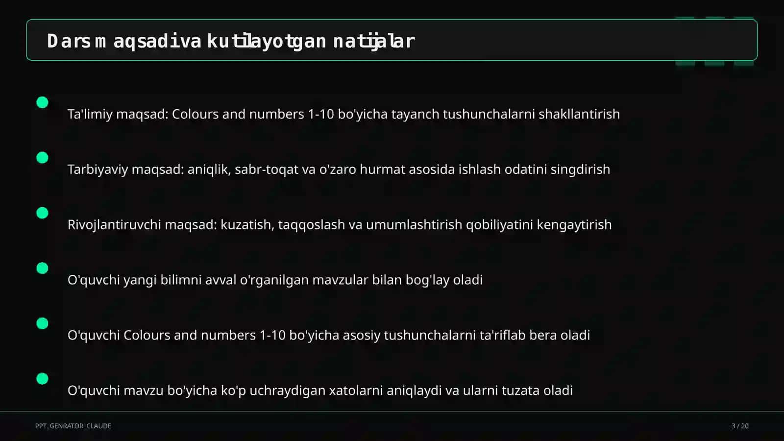 Colours and numbers 1-10 (1-sinf) 3