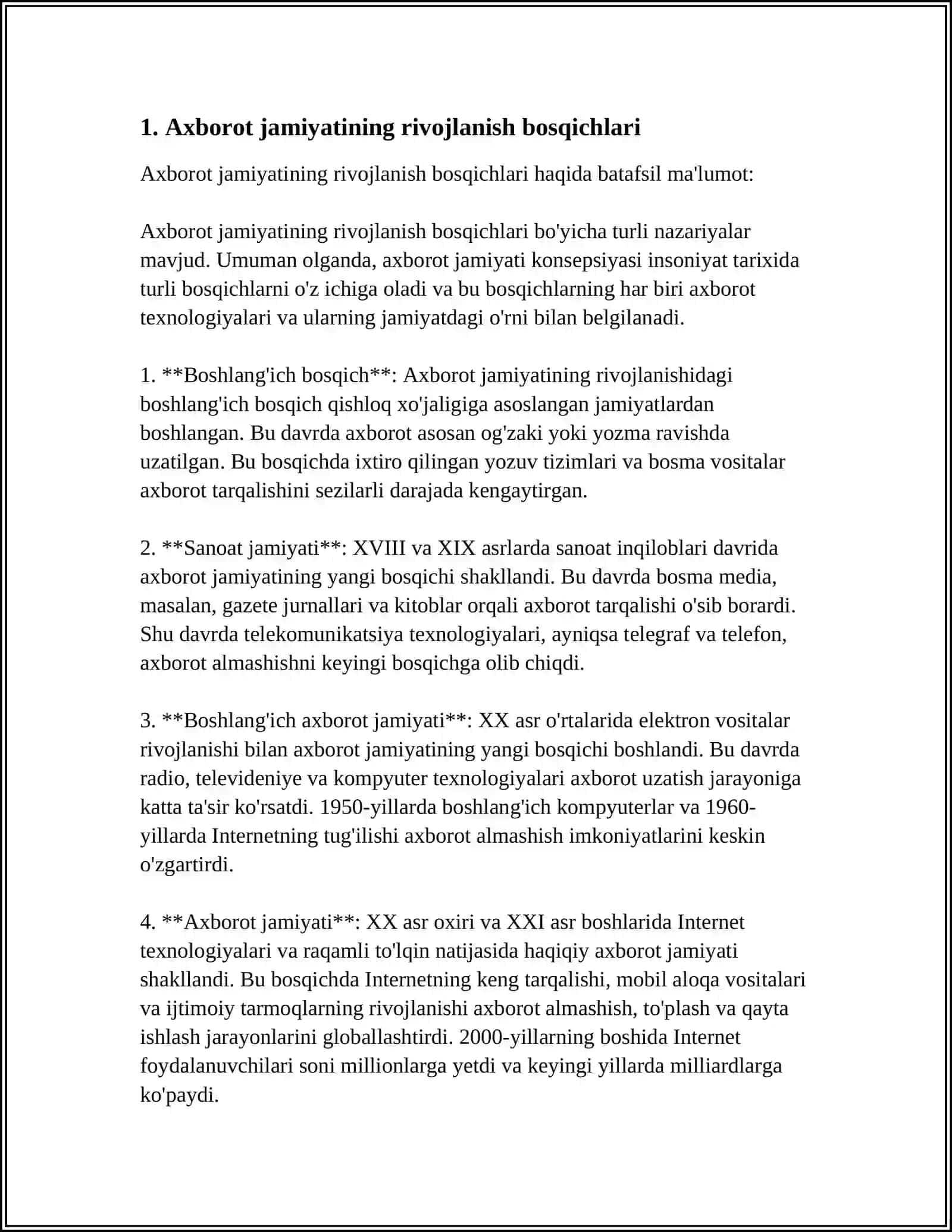 Axborot jamiyati tushunchasi (Axborotli jamiyat. Axborotlashtirish. Bilim. Tajriba) 3