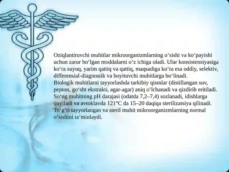 Mikroflora oʻsishini aniqlash uchun biologik muhitlar tayorlash va ekish 3