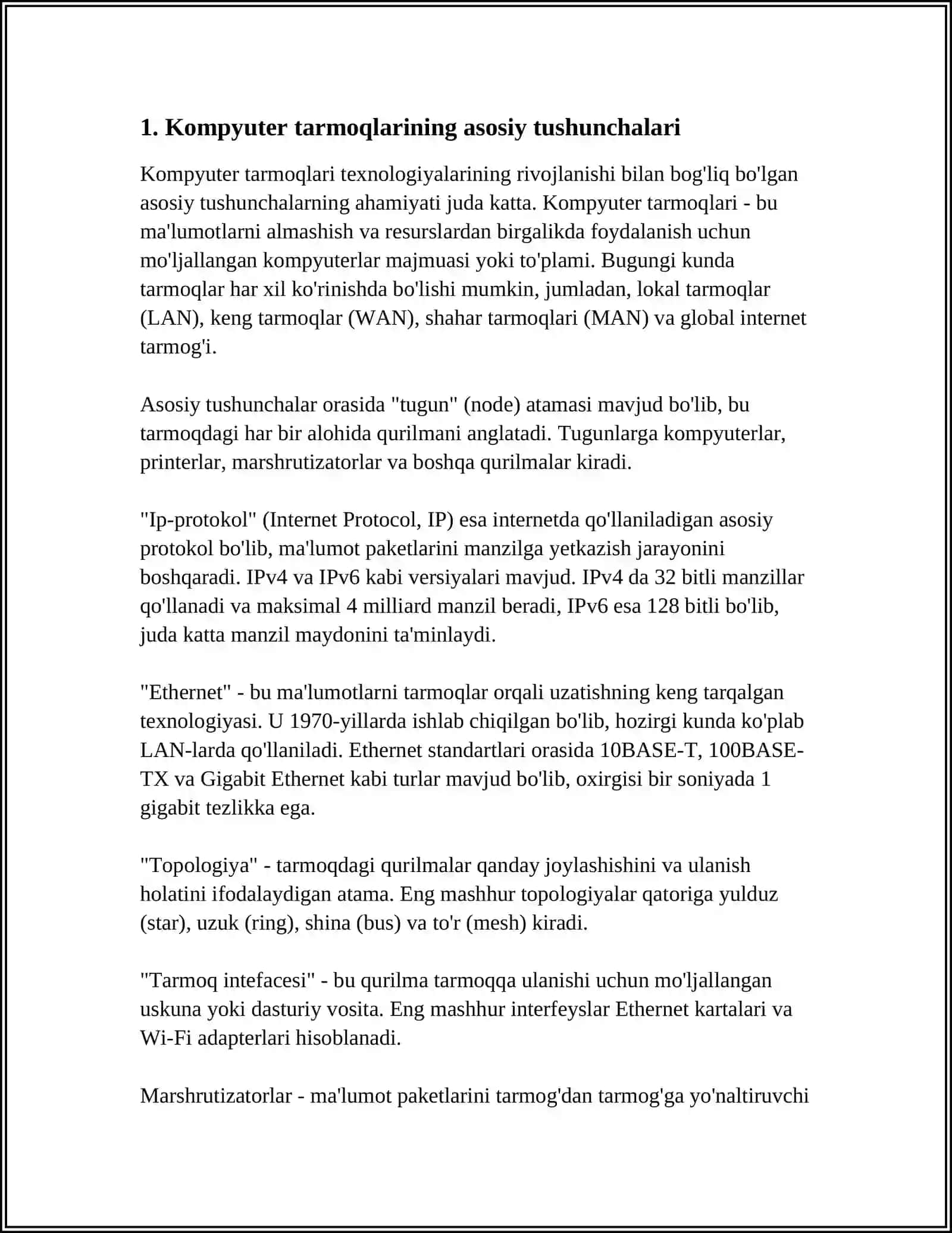 Kompyuter tarmoqlarining asosiy tushunchalari 3