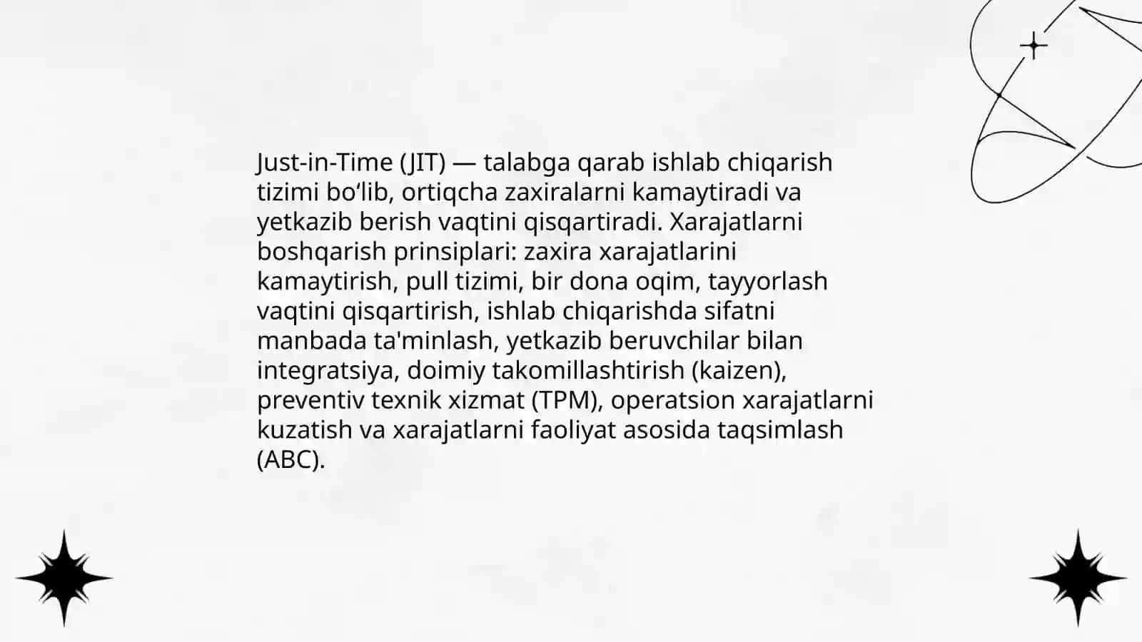 Just-in-Time tizimida xarajatlarni boshqarish va kalkulyatsiya qilish 3