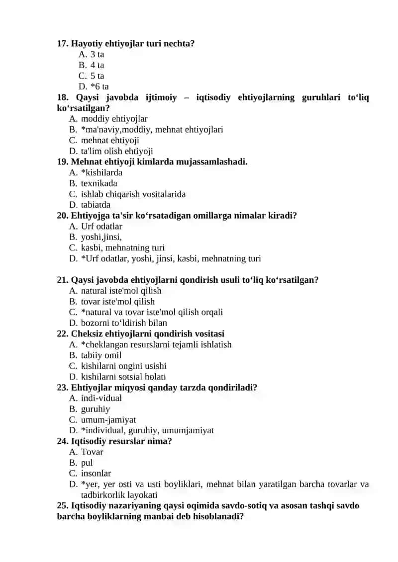 Iqtisodiyot nazariyasi test savollari 3