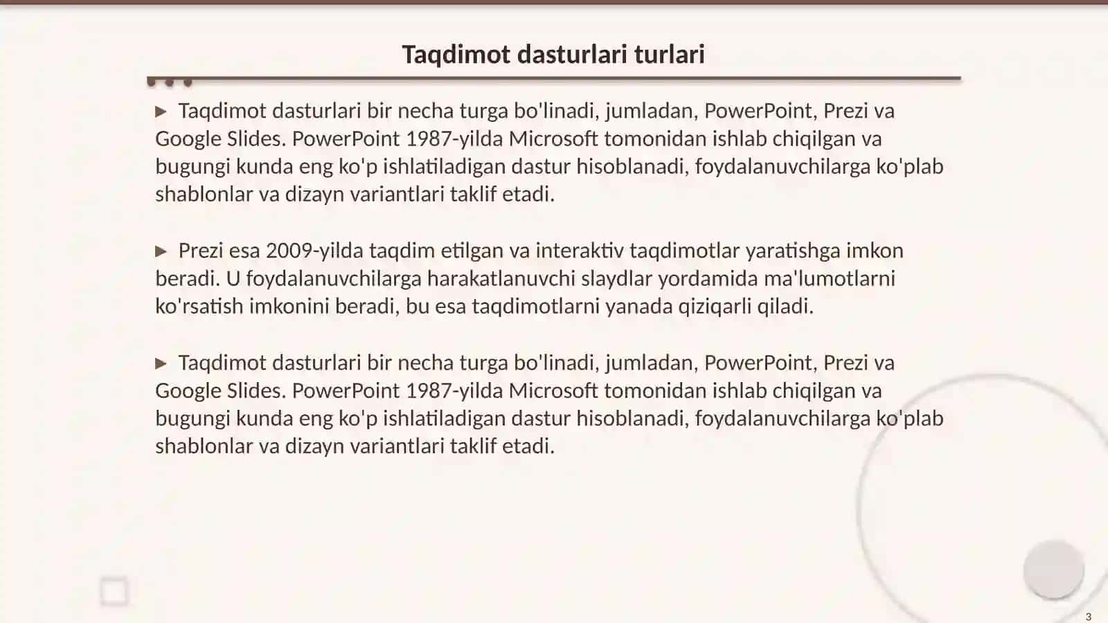 Taqdimotlarni ishlab chiqishning instrumental vositalari 3