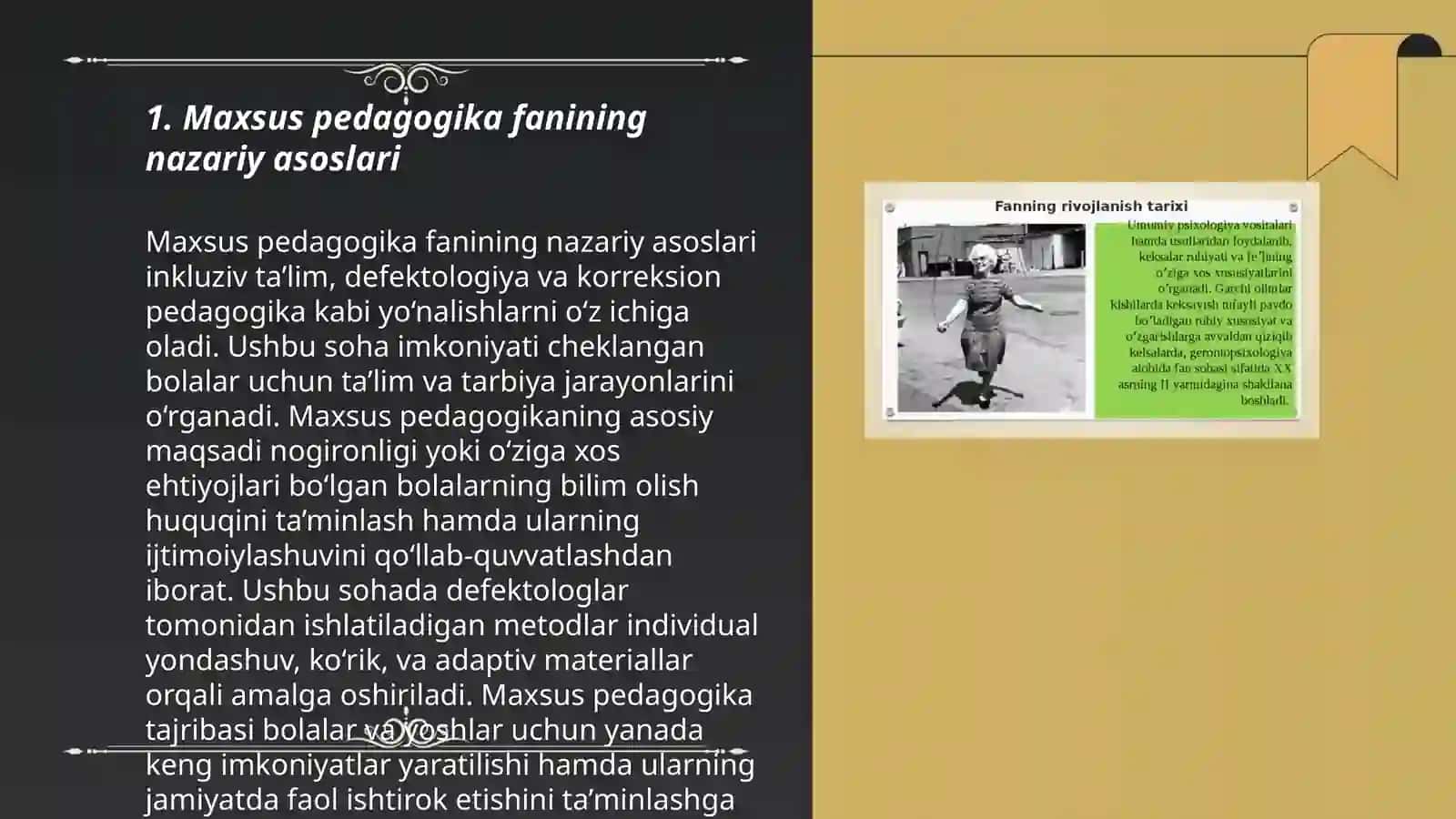 Maxsus pedagogika fanining predmeti,ob'yekti,boshqa fanlar bilan aloqasi fanining umumiy asoslari.Maxsus pedagogikaa fanining umumiy masalalari.Aqliy rivojlanishda nuqsoni bo'lgan bolalar 3