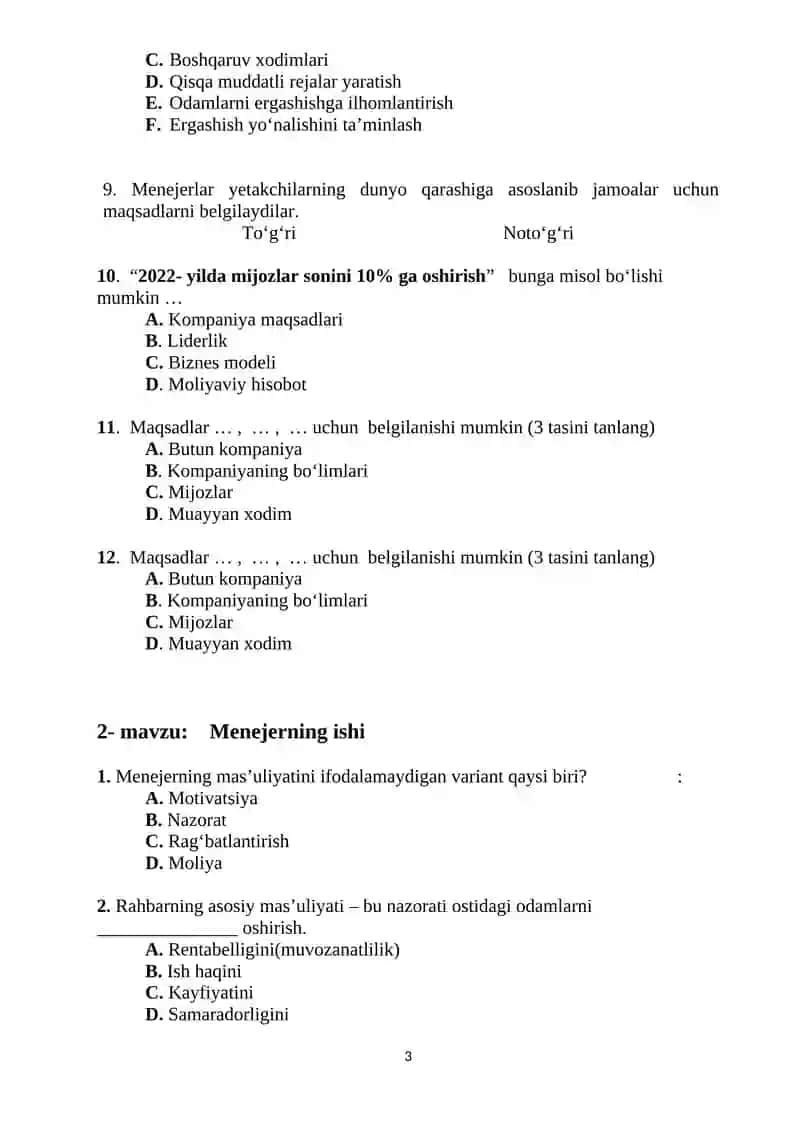 Biznes asoslaridan test 3