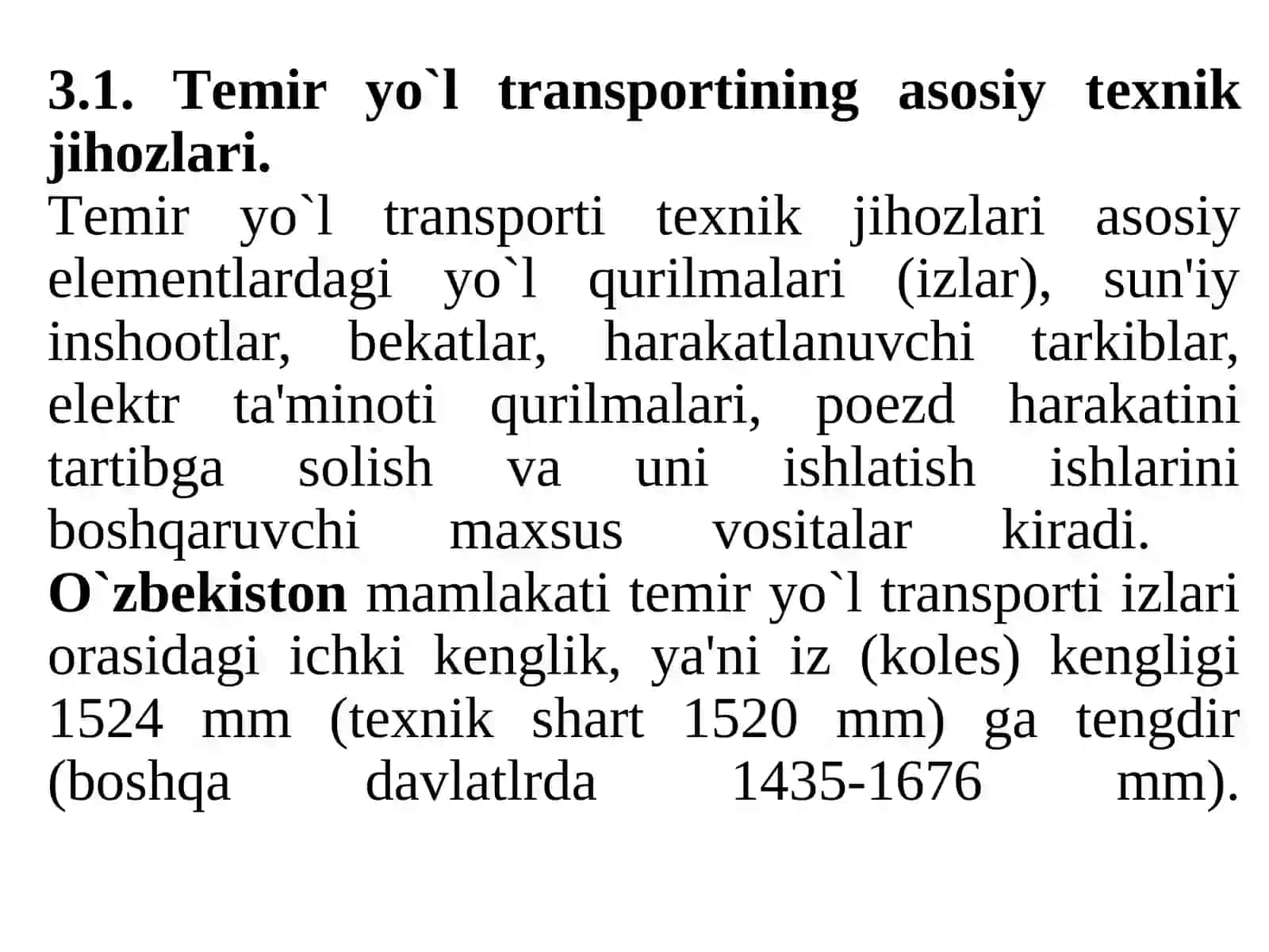 Tеmir yo`l transporti tasnifi yutuqlari va rivojlanish muammolari 3