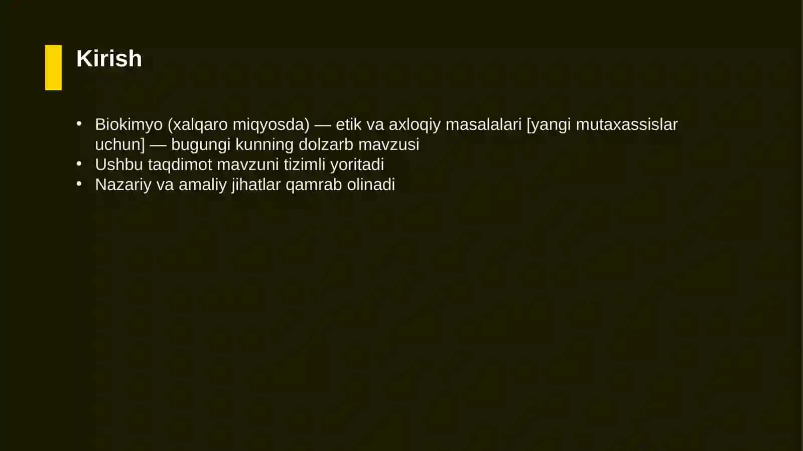 Biokimyo (xalqaro miqyosda) — etik va axloqiy masalalari [yangi mutaxassislar uchun] 3
