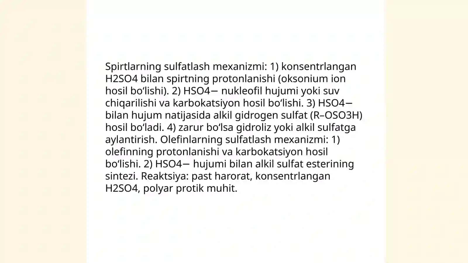 Spirt va Olefinlarni sulfatlash jarayonlarni tahlil qilish 3