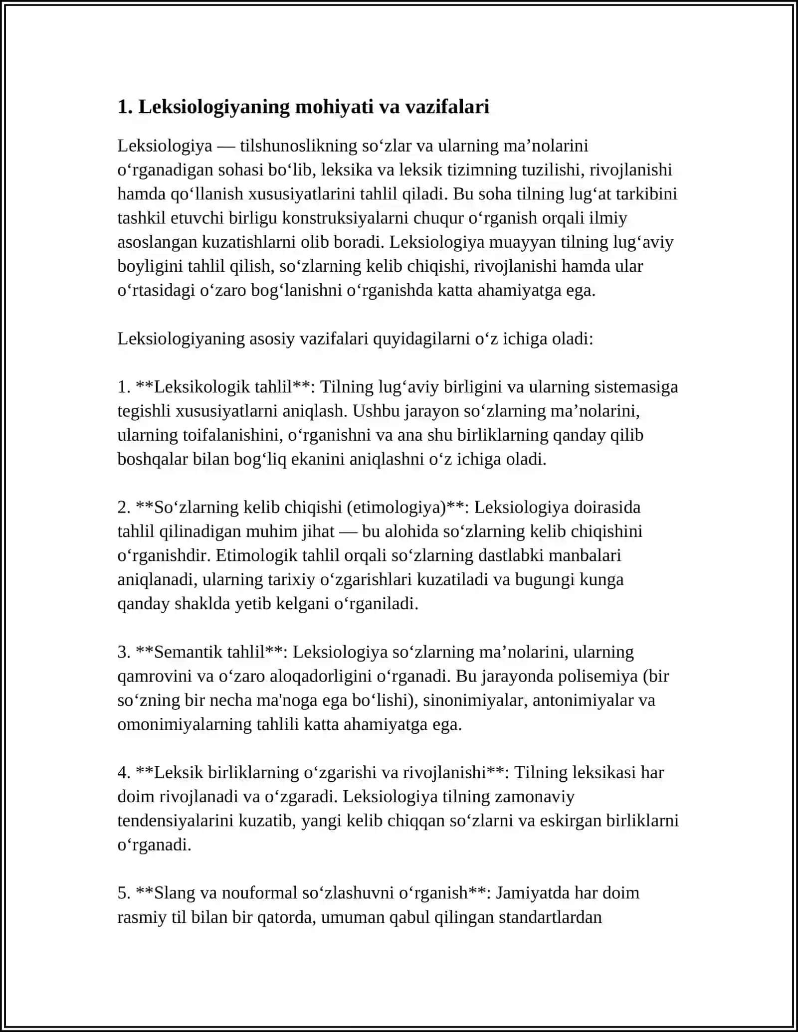 LEKSIKOLOGIYA VA SEMASALOGIYA. SO'Z TILNING MARKAZIY BIRLIGI SIFATIDA 3
