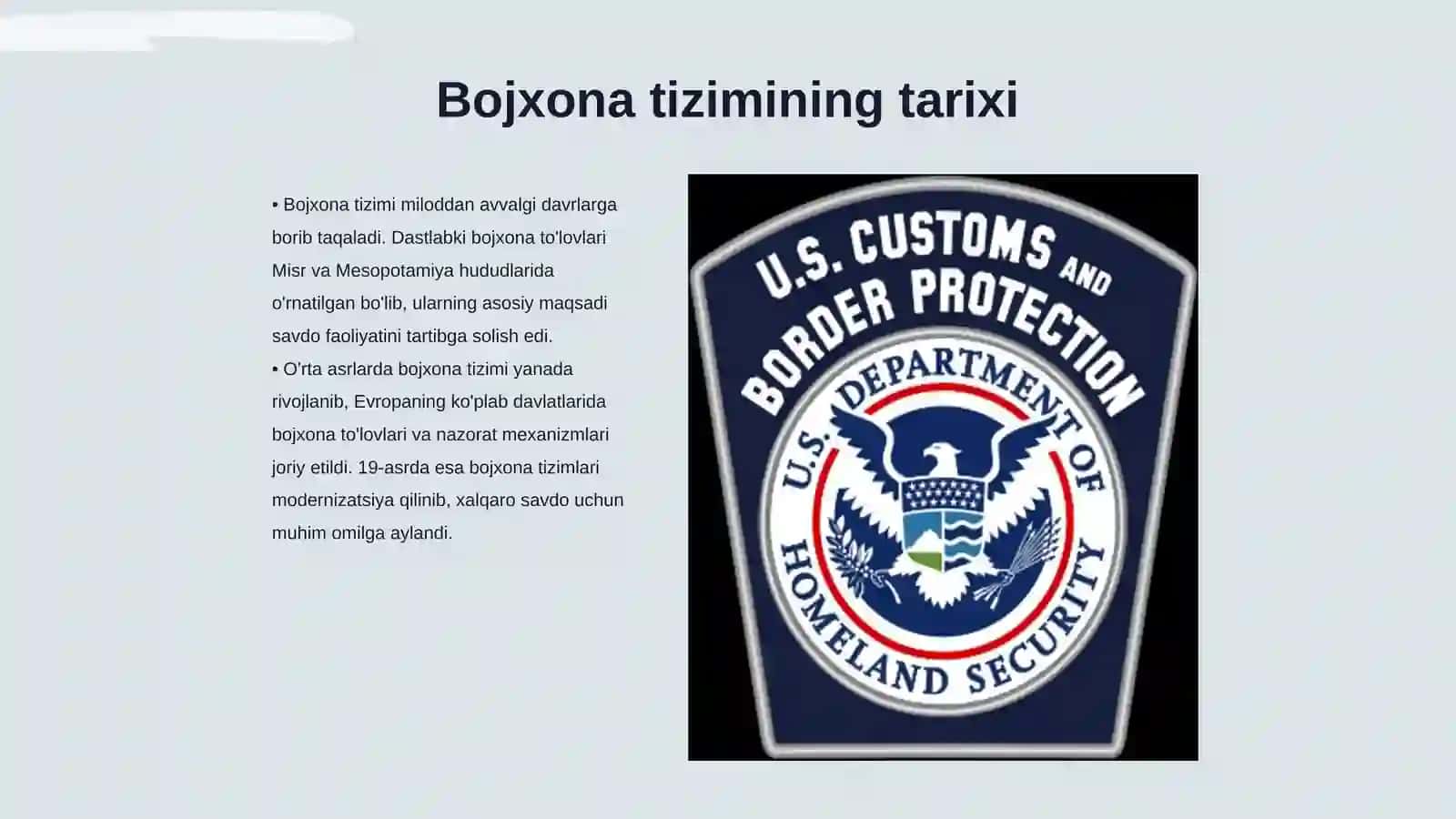 Bojxona tizimi tarixi va hozirgi holati 3
