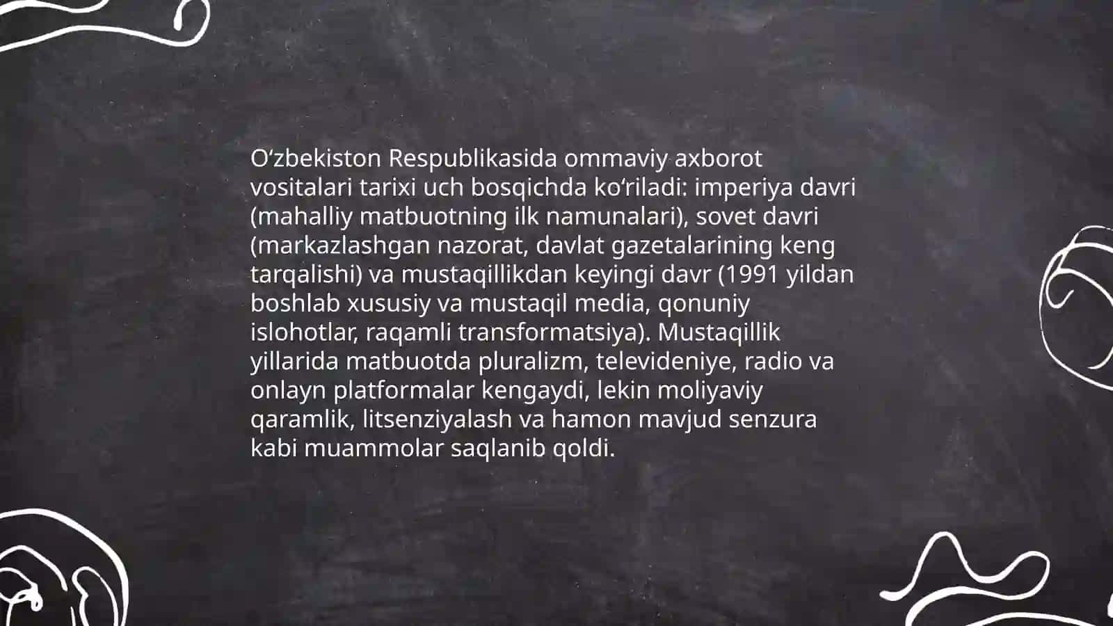 O’zbekiston Respublikasida ommaviy axborot vositalarining faoliyati mavzusida taqdimot tayyorlash 3