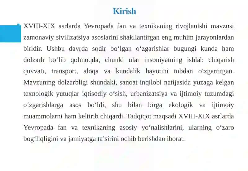 XVIII-XIX asrlarda Yevropa da fan va texnika ning rivojlanishi 3