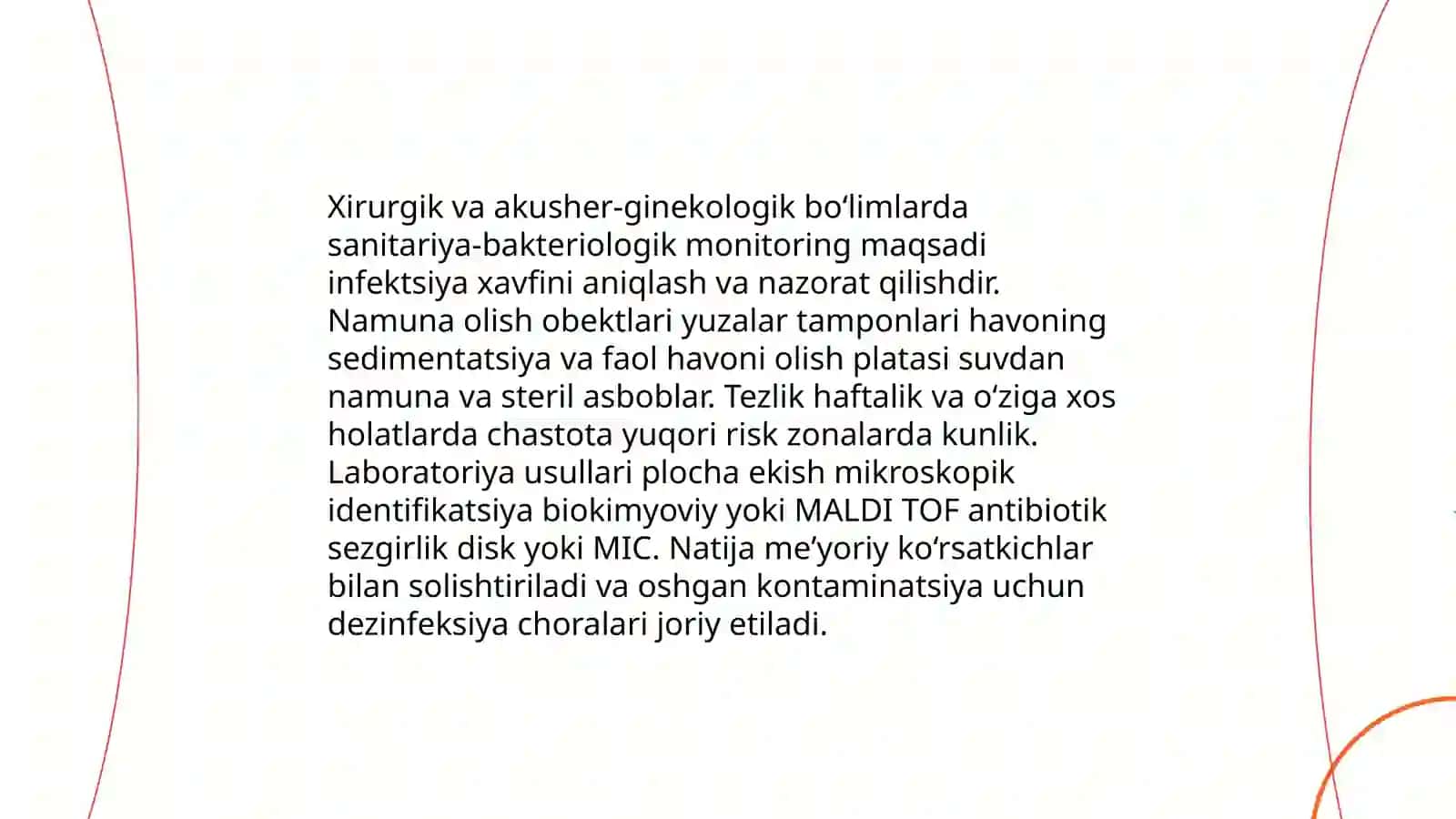 Xirurgik,akusher -ginekologik va unga yondosh bo`lgan bo`limlarnisanitar bakteriologik tekshirish va baho berish 3