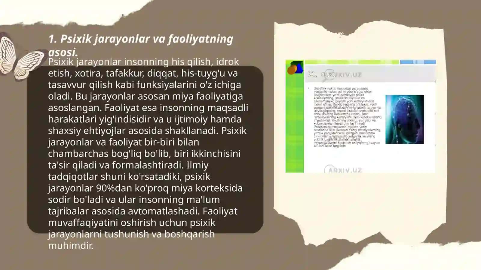 Psixik jarayonlar va miyaning o'zaro aloqadorli 3