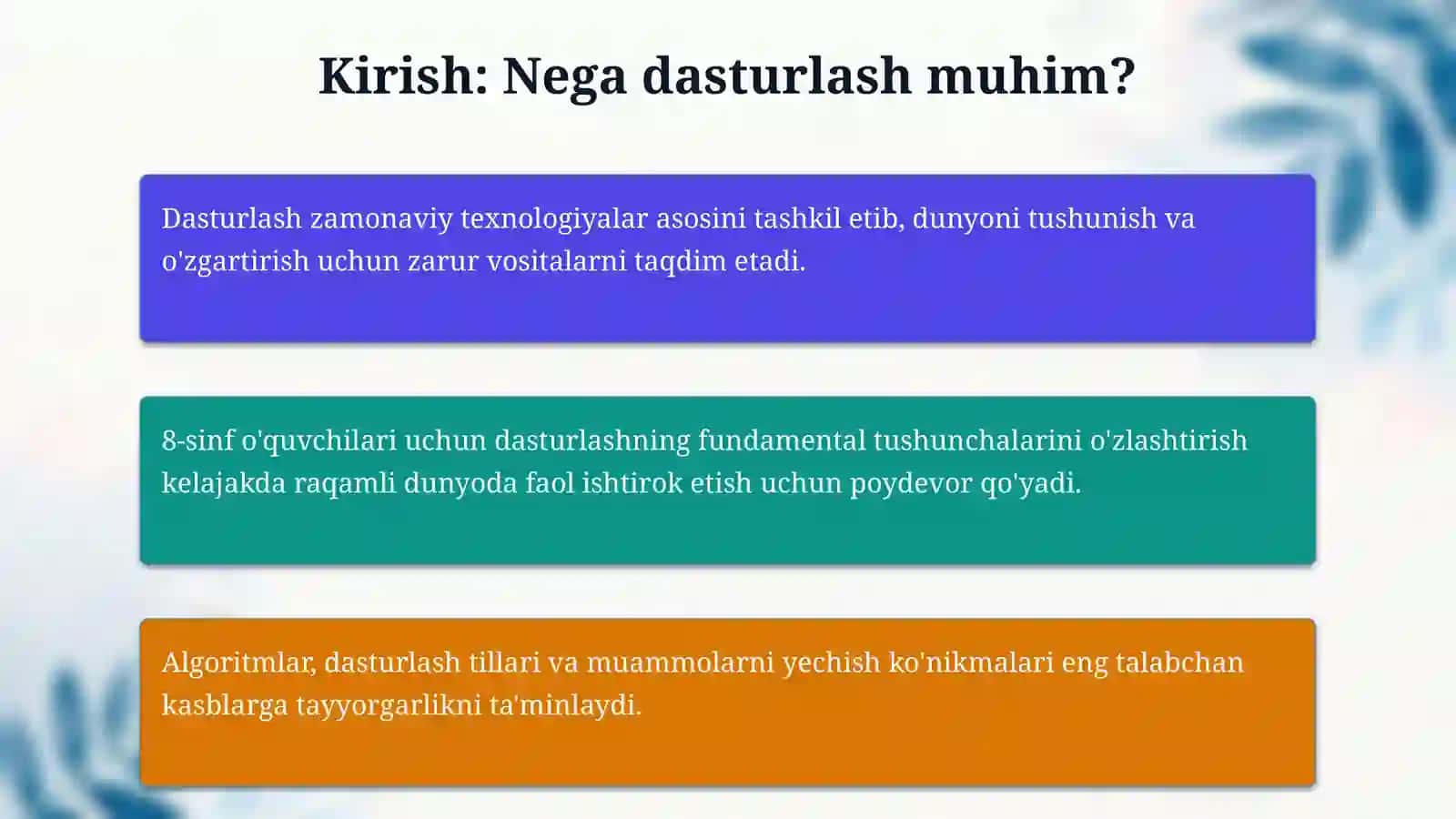Dasturlashning asosiy tushunchalari. (8-sinfda) 3