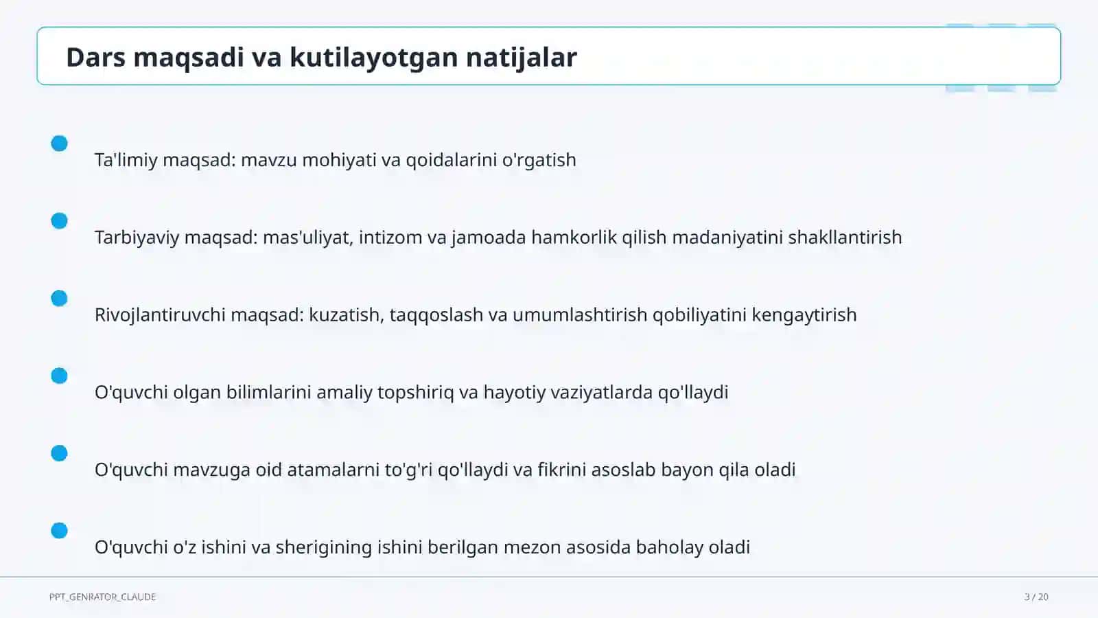 Blum taksonomiyasi va o'quv maqsadlari 3