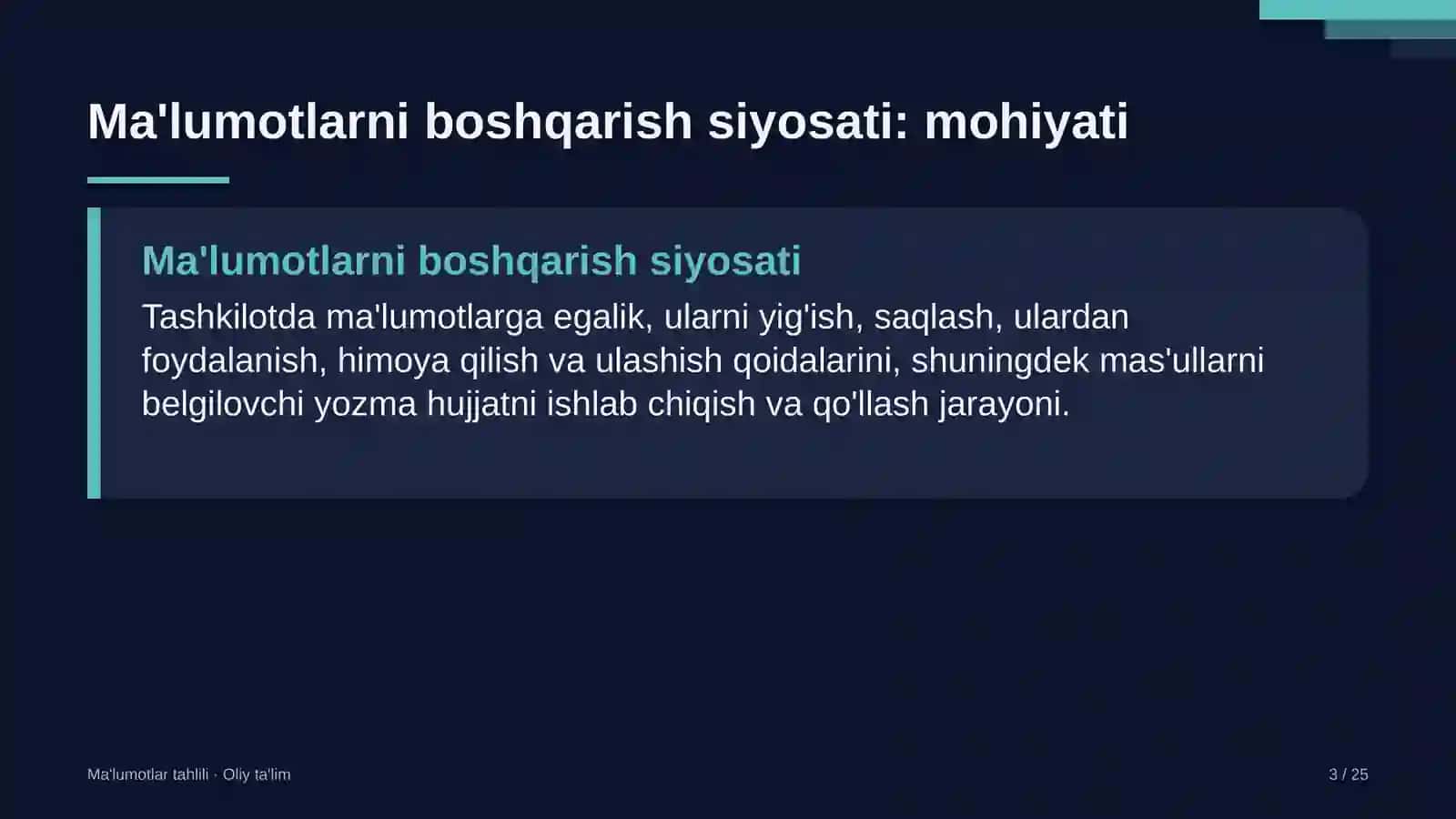 siyosiy partiyalarda ma'lumotlarni boshqarish siyosatini ishlab chiqish 9202 3