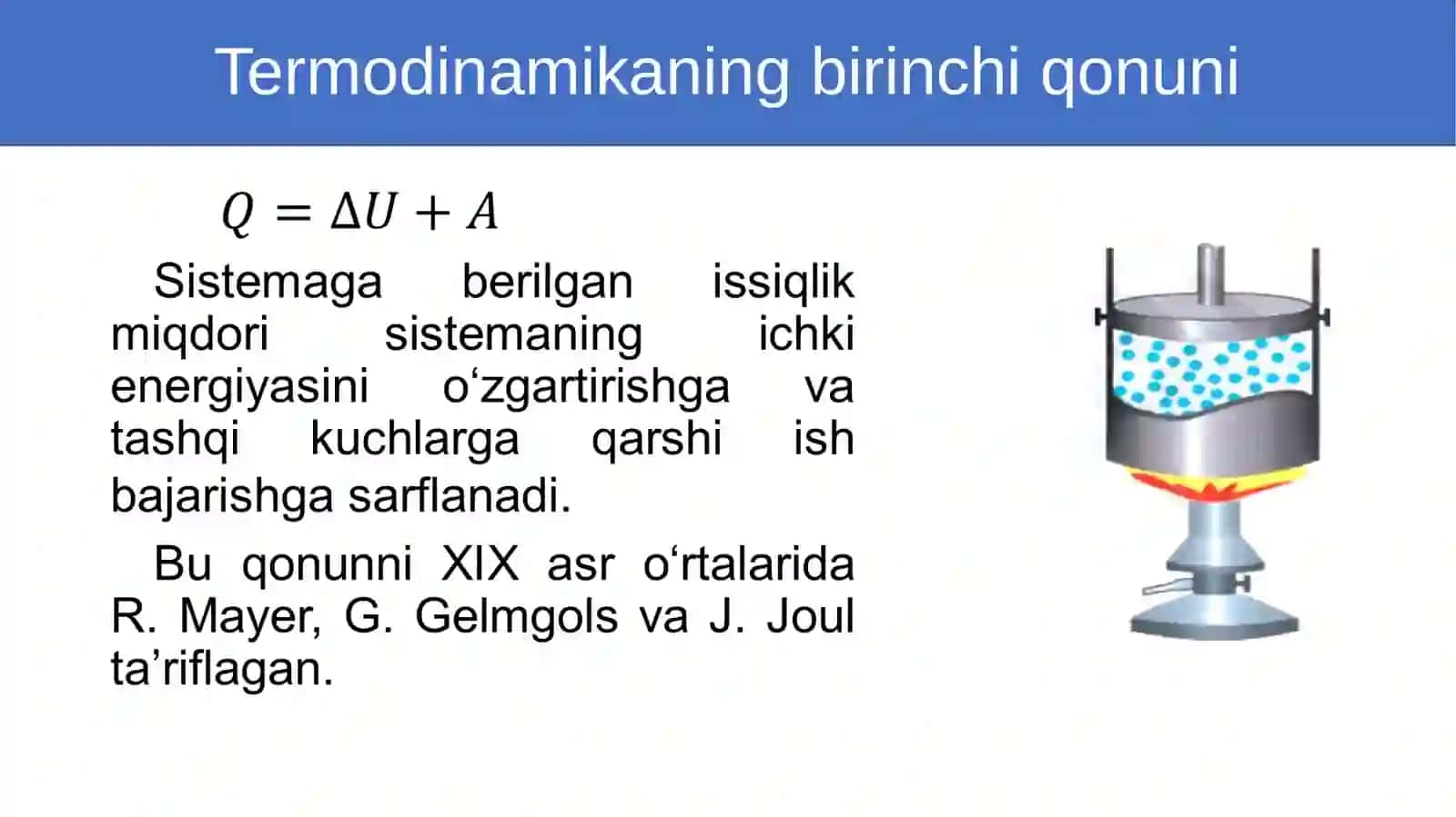 Termodinamikaning birinchi qonuni. 9-sinf fizika fanidan dars ishlanma 3