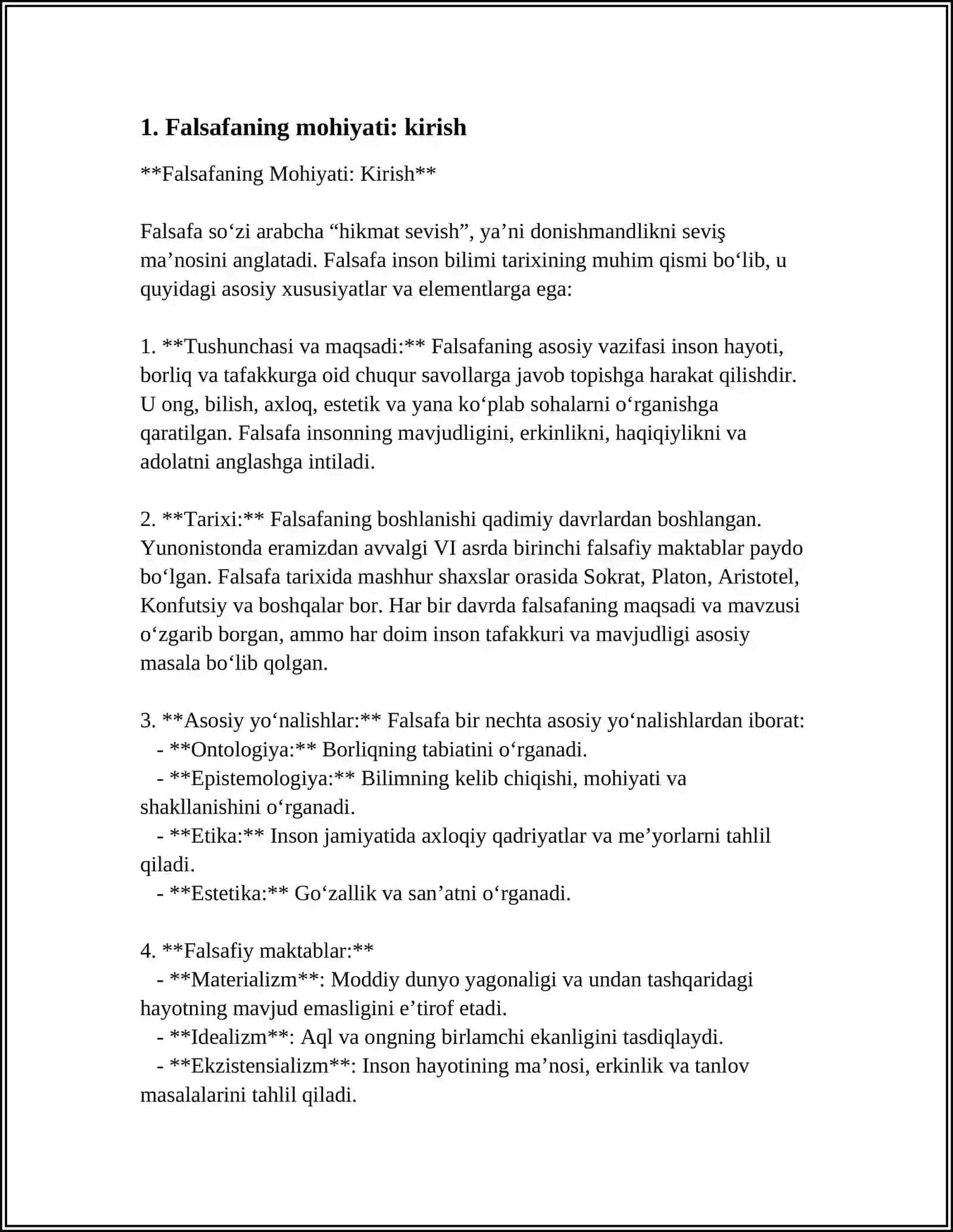 FALSAFANING MOHIYATIGA OID SHARQ VA G‘ARB MUTAFAKKIRLARI TA’RIFLARINI TASNIFLASH VA ULARGA BO‘YICHA PREZENTATSIYA TAYYORLASH 3