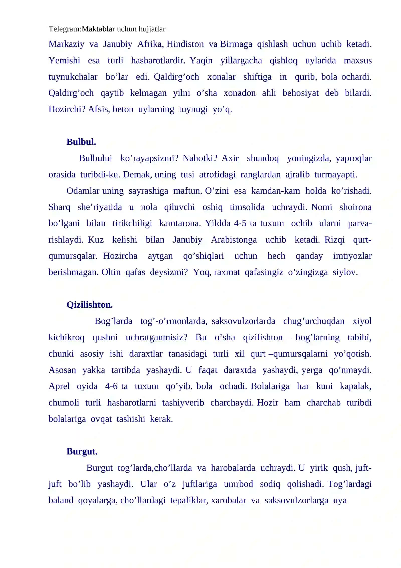 "Qushlar bayrami" tadbir senariysi 3