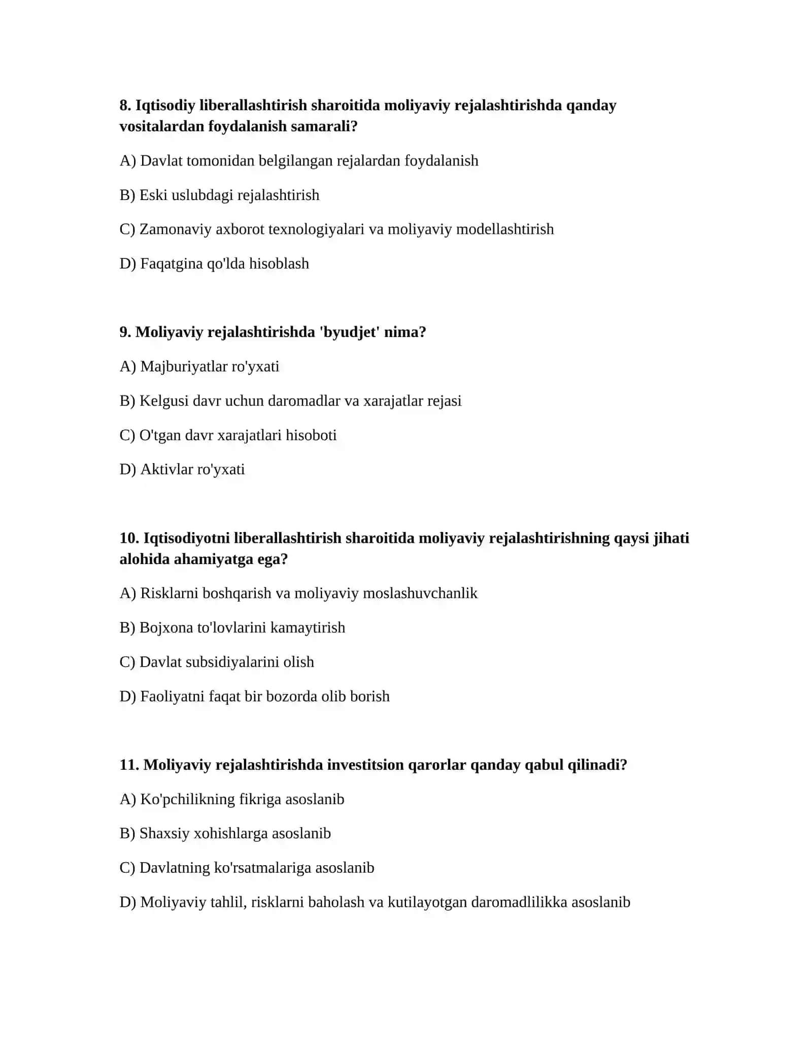 Iqtisodiyotni liberallashtirish sharoitida moliyaviy rejalashtirishning ahamiyati 3