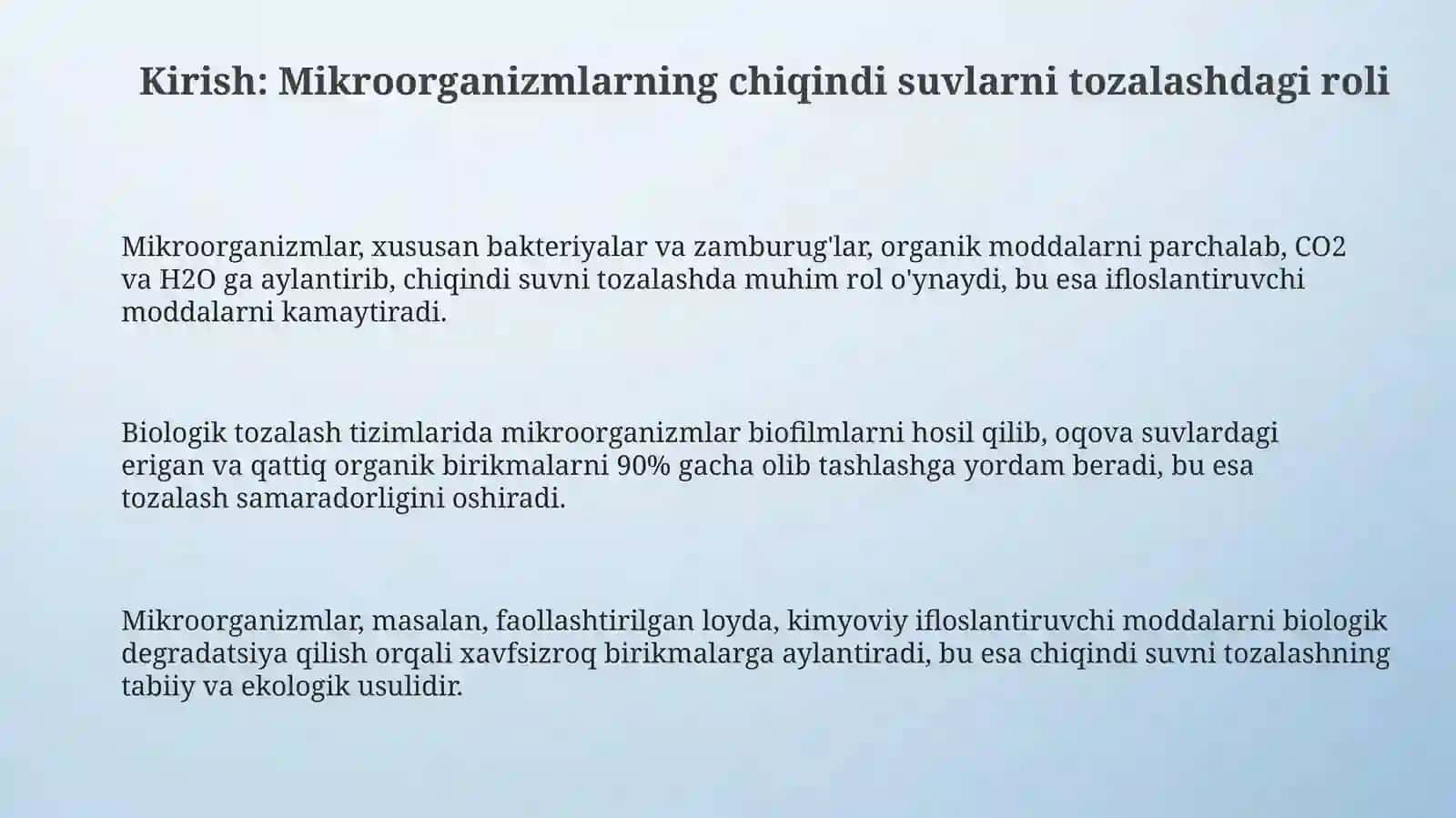 Chiqindi suvlarni mikroorganizmlar yordamida tozalash 3