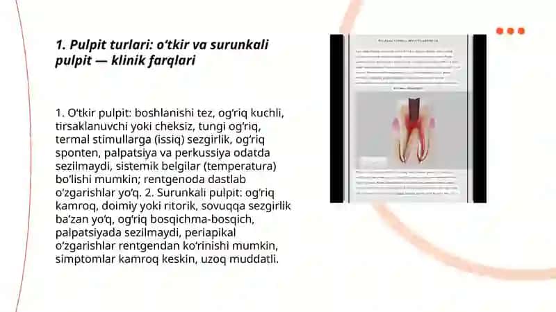 Pulpit turlari va klinikasi, Qiyisiy tashxis, bir biridan farqli tomonlari 3