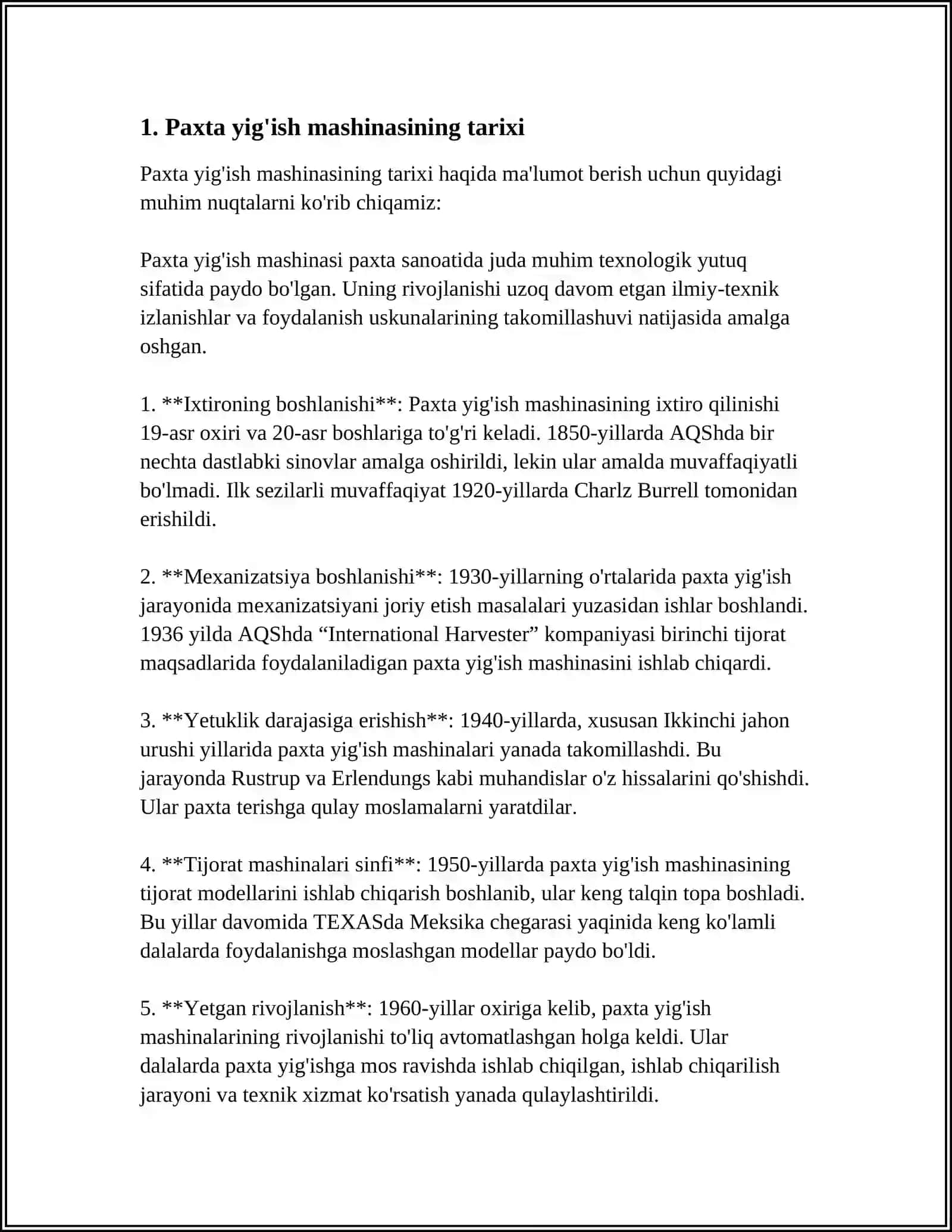 MUSTAQIL ISH Mavzu: PAXTA YIGIRISH MASHINASI 3