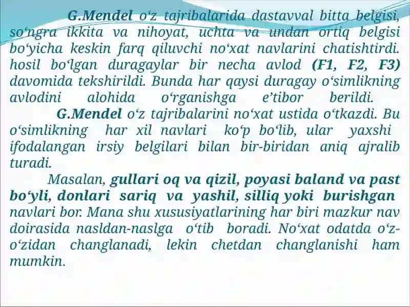 G.Mendel`ning monoduragay chatishtirish usuli bo’yicha masalalary echish 3