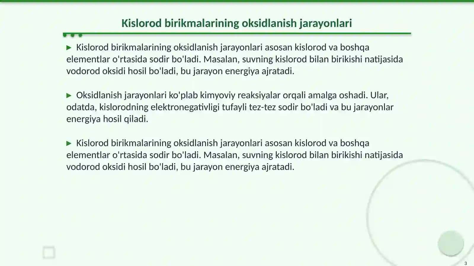 Kislorod birikmalarining oksidlanish-qaytarilish. Frost diagrammasi 3