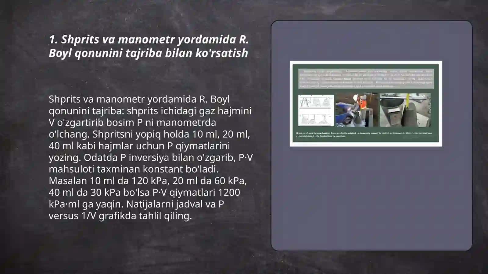 Tajriba bilan R. Boyl qonunini ko'rsatish 3