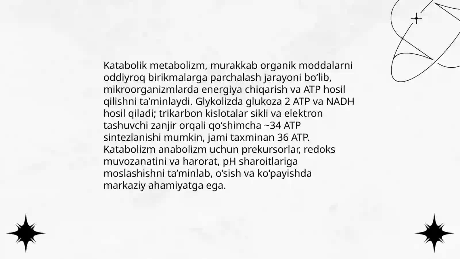 Katabolik metabolizm. Mikrob hujayrasi tomonidan energiya olish usullari, turlari 3