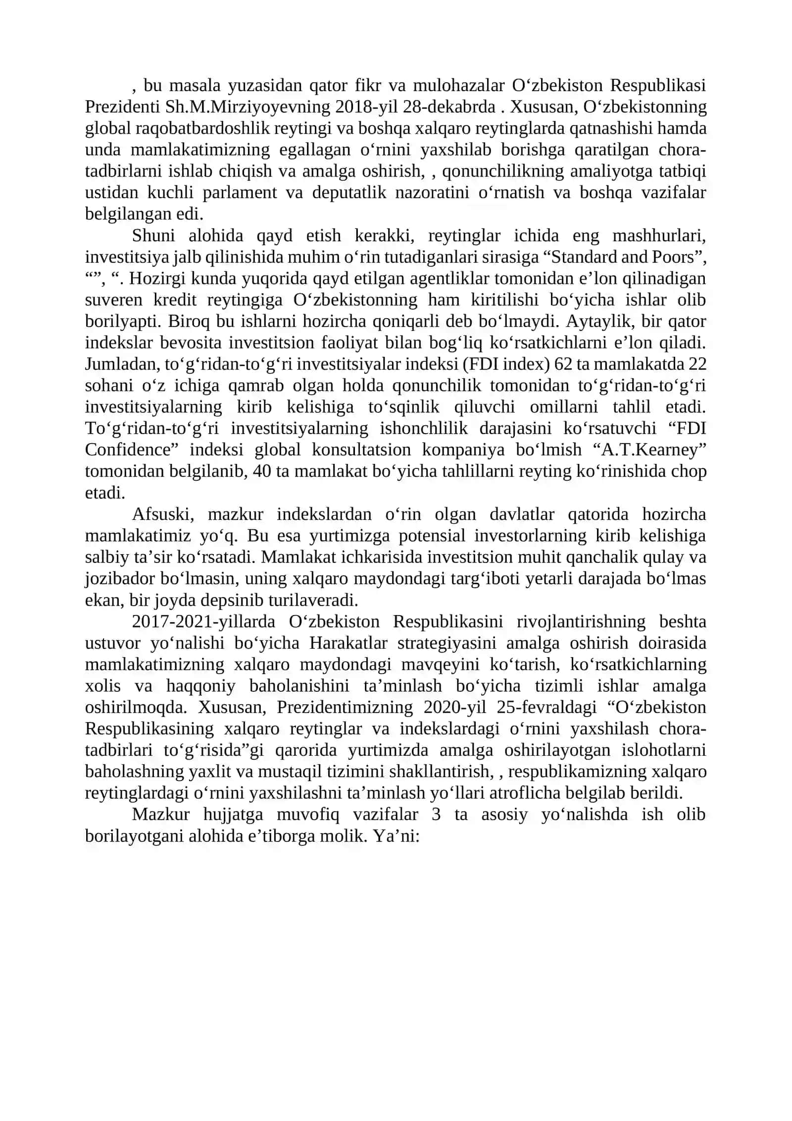O‘ZBEKISTON RESPUBLIKASINING XALQARO REYTING VA INDEKSLARDAGI O‘RNI VA NUFUZINING ORTIB BORISHI 3