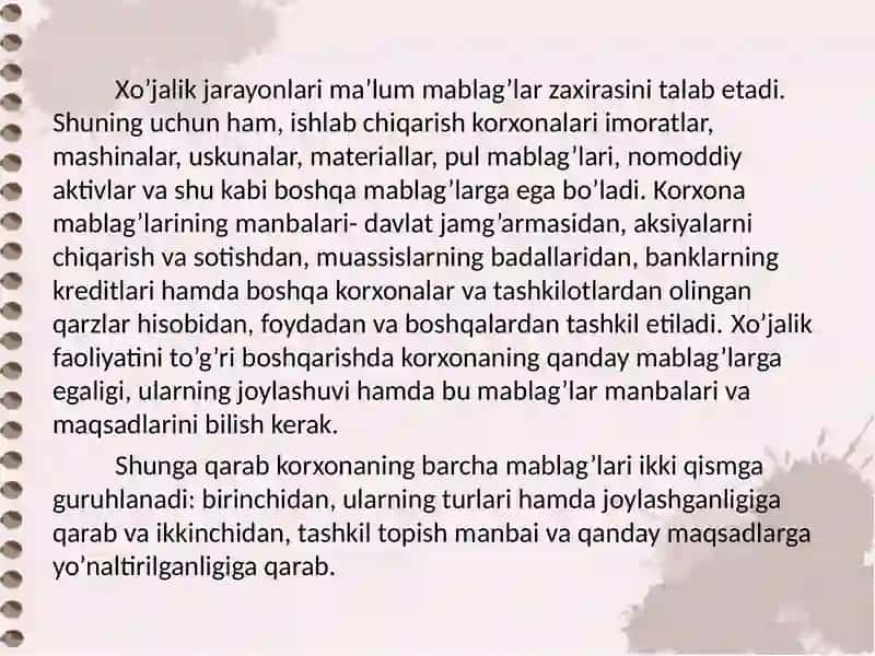 XO`JALIK  MABLAG`LARI  VA  ULARNING  KELIB  CHIQISH MANBAALARINI  TASNIFI. 3