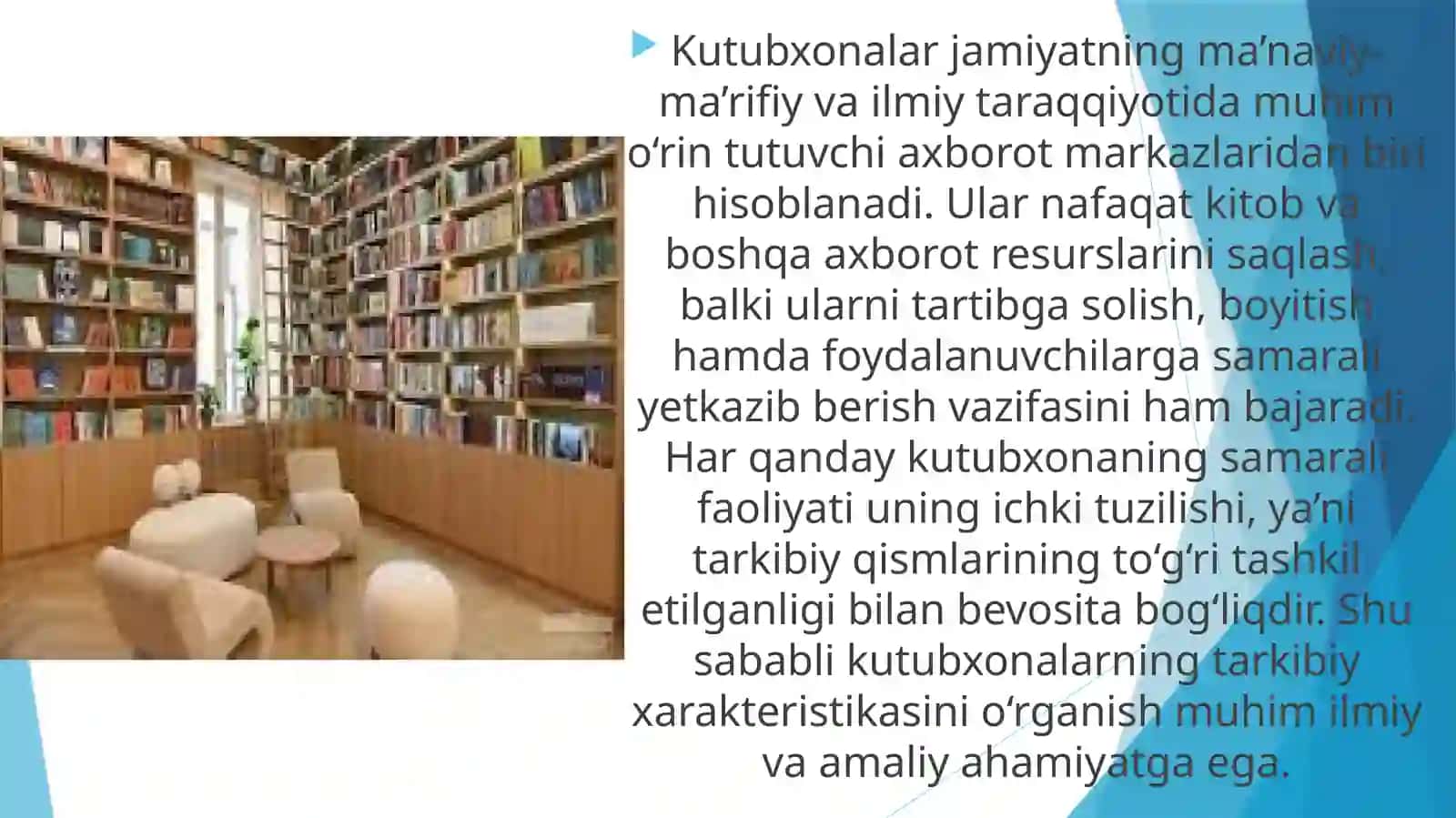Kutubxonalarning tarkibiy xarakteristikasi 3