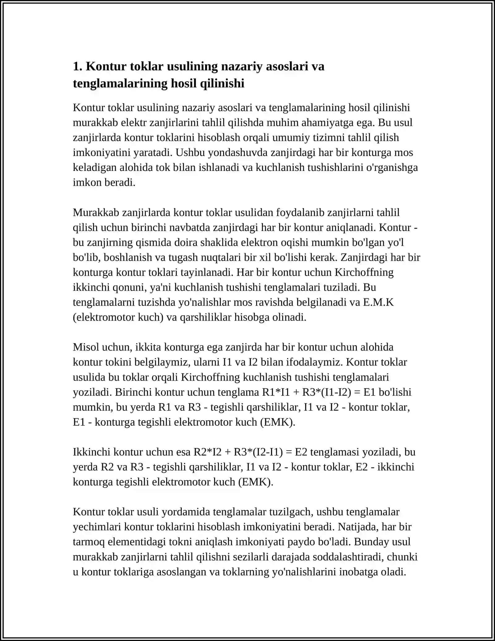 MURAKKAB ZANJIRLARNI KONTUR TOKLAR USULIDAN FOYDALANIB ZANJIRNI XISOBLASHNING DASTURIY TA’MINOTI 3
