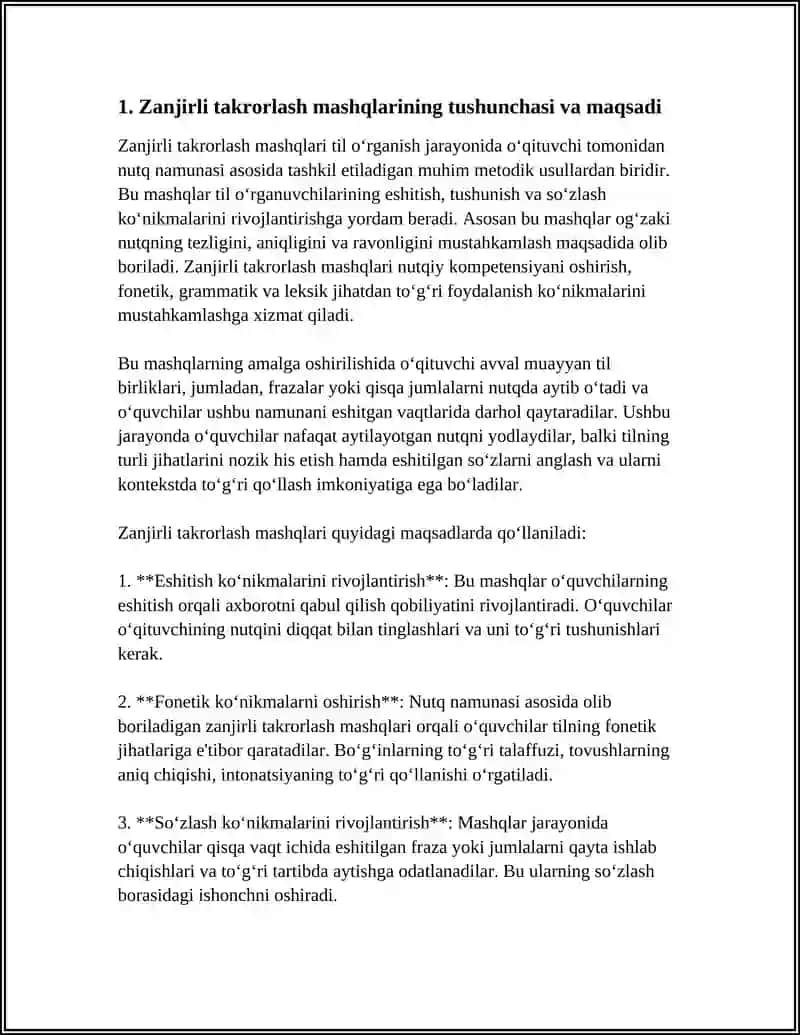 NUTQ NAMUNASI ASOSIDAGI ZANJIRLI TAKRORLASH MASHQLARI 3