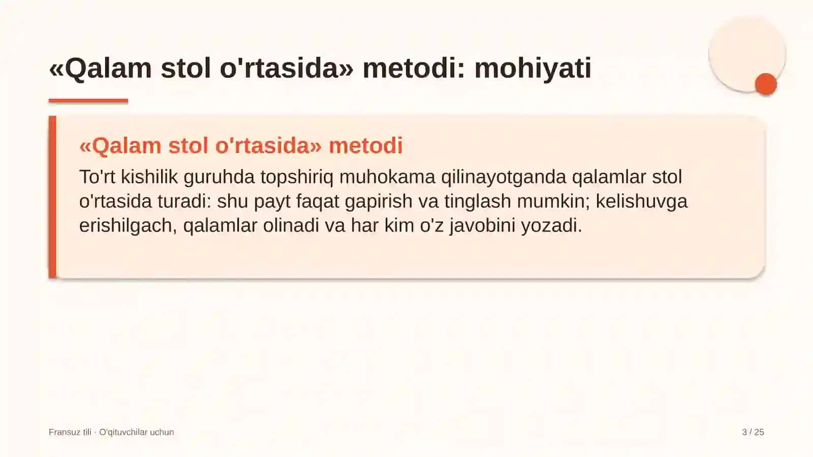 fransuz tili darslarida qalam stol o'rtasida metodidan foydalanish 8885 3