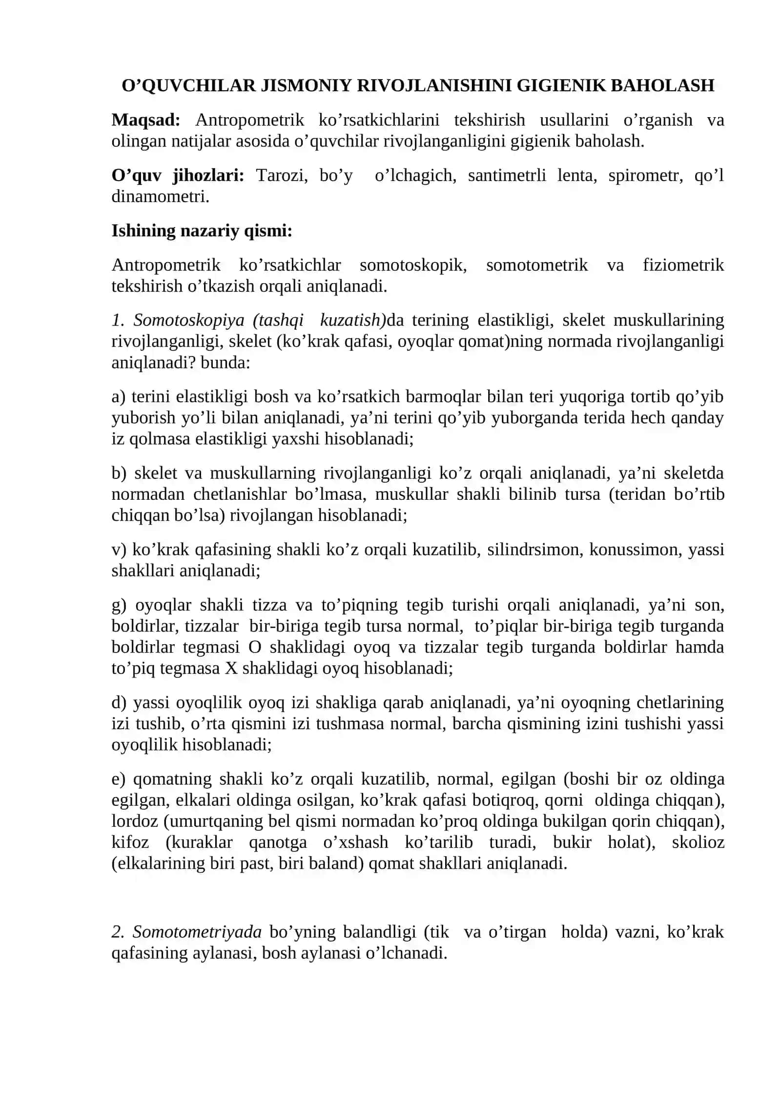 Yoshlar fiziologiyasi va gigiyenasi fanidan uslubiy ko‘rsatma 3