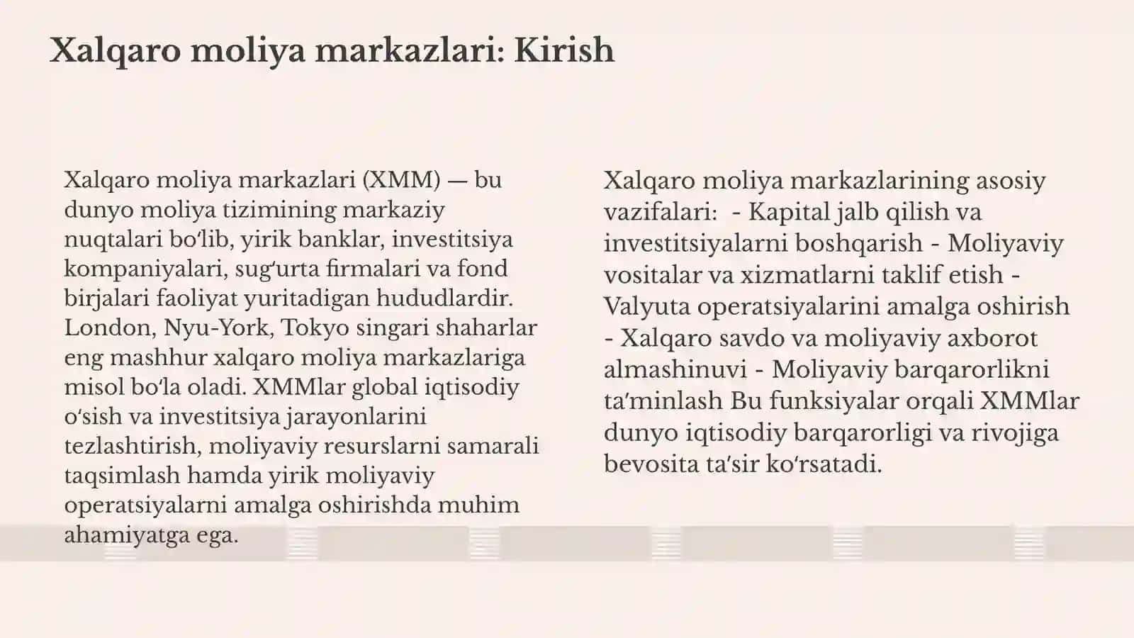 Xalqaro moliya markazlari va ularning faoliyat yoʻnalishlari 3