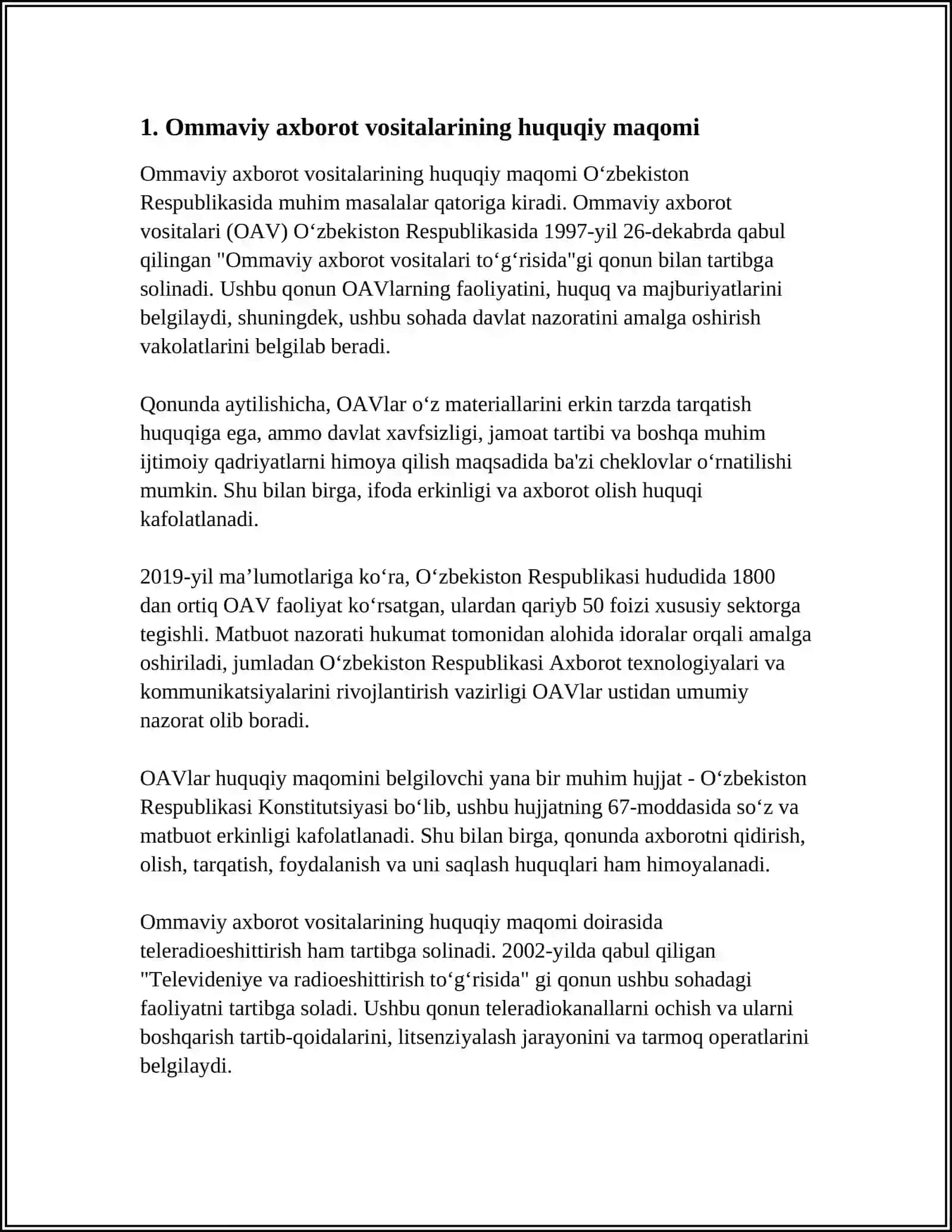 Ommaviy axborot vositalarining huquqiy maqomi 3