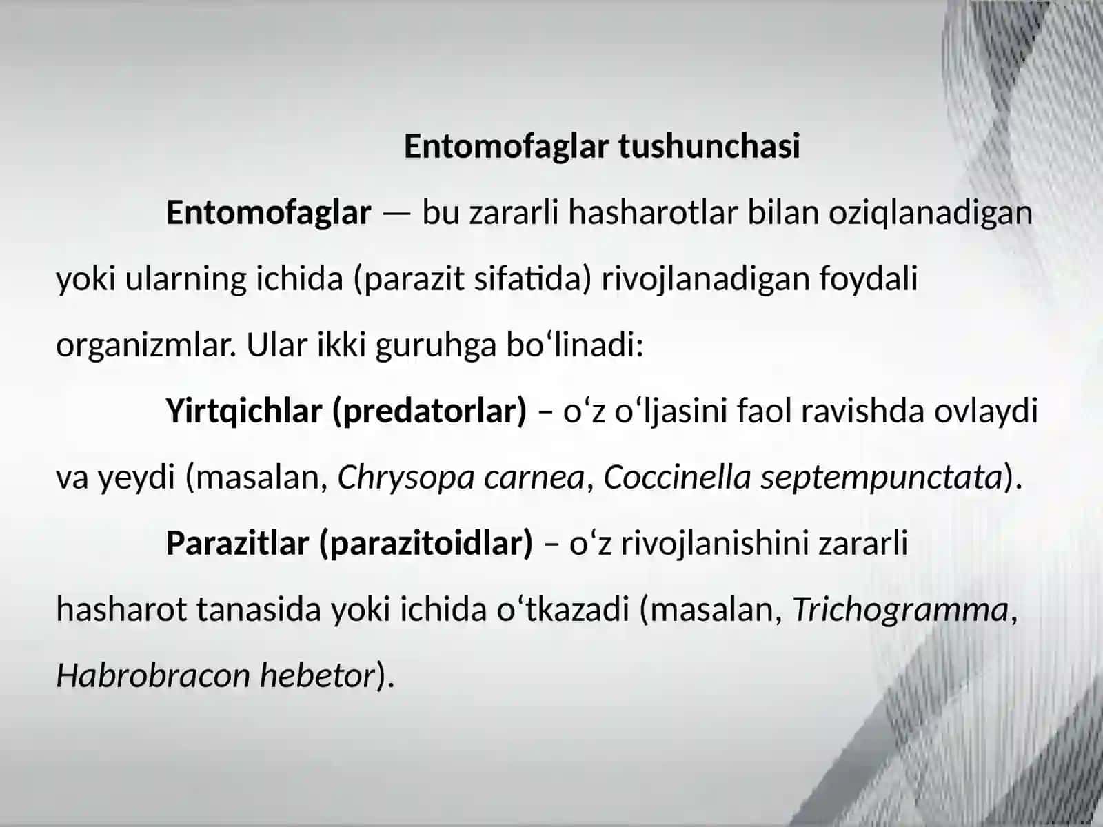 O'simliklarnihimoya qilishda keng qo'llaniladigan entomofaglar ularni ko'paytirish texnologiyasi 3