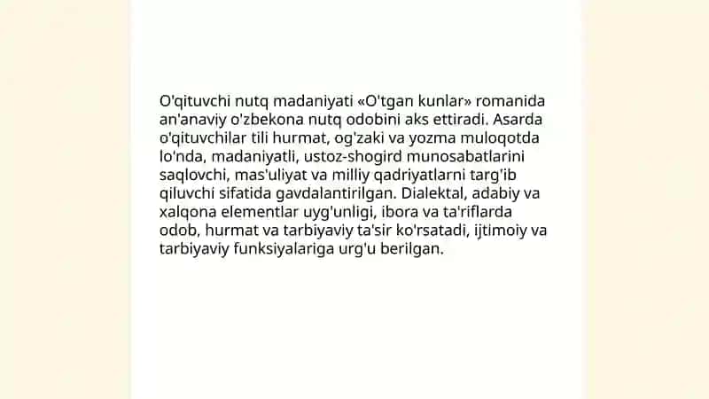 O'qituvchi nutq madaniyati va "O'tgan kunlar"da o'zbekona nutq odobining umumiy tasviri 3