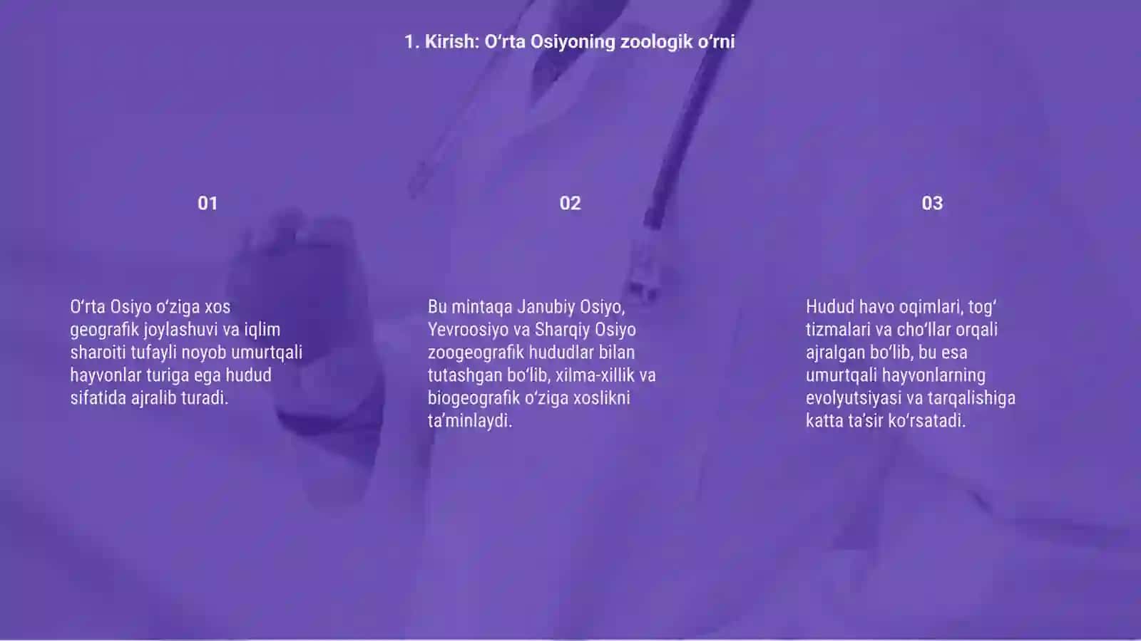 Oʻrta Osiyo umurtqalilar faunasining biologik xilma-xilligi va zoogeografiyasi 15 betli slayd 3