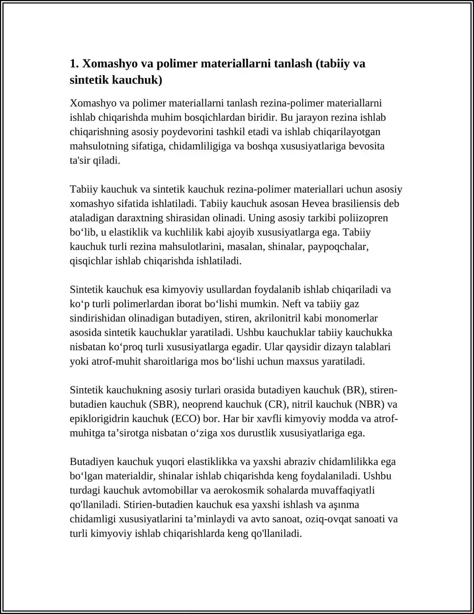 REZINA-POLIMER MATERIALLAR ISHLAB CHIQARISHNING TEXNOLOGIK BOSQICHLARI 3