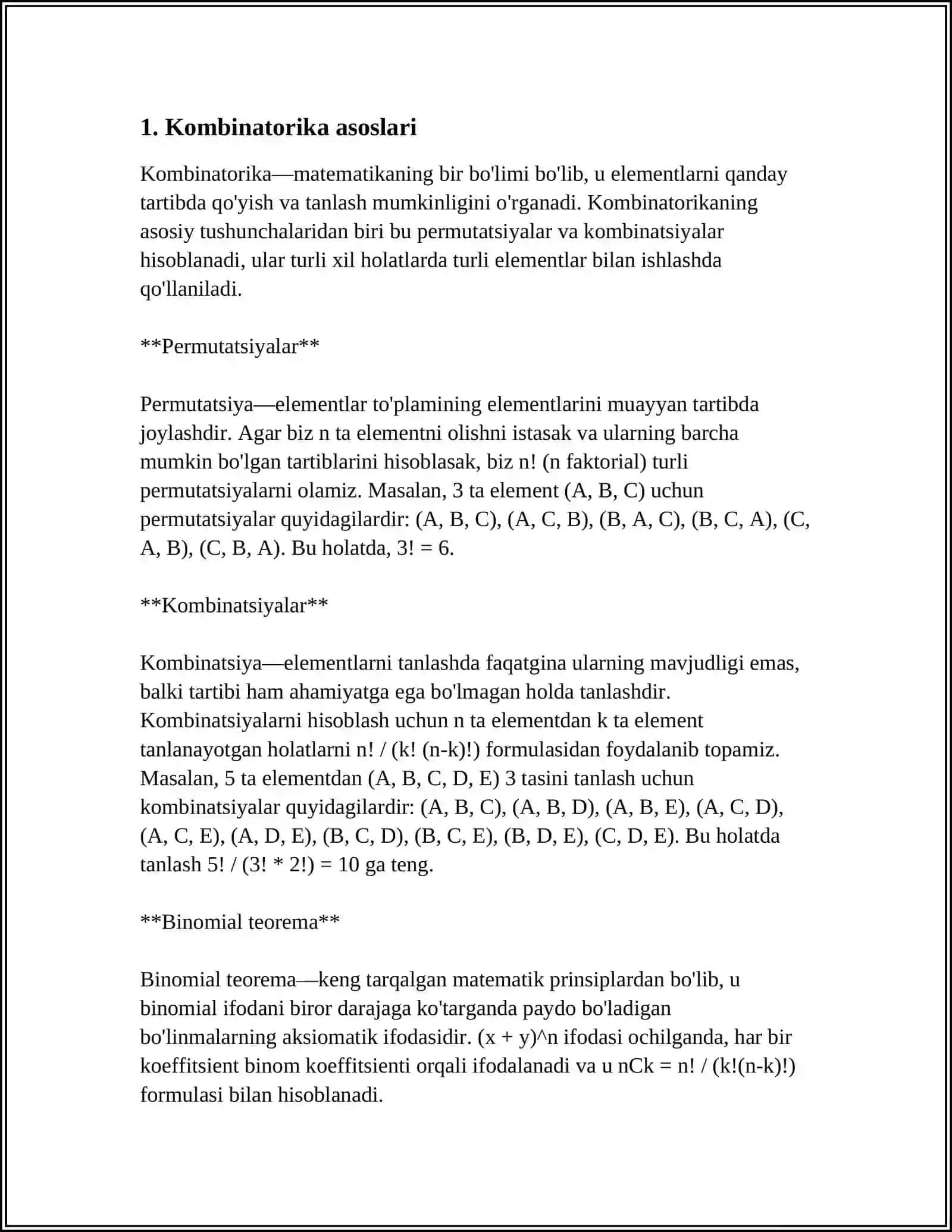KOMBINATORIKA MISOLLARI 3
